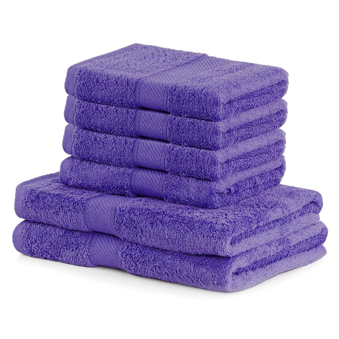 DecoKing Lot de 6 Serviettes Coton Bambou Viscose 4 Serviettes 50x100 cm 2 Serviettes 70x140 cm Violet Prune Absorbant Antibactérien Bamboo Bamby