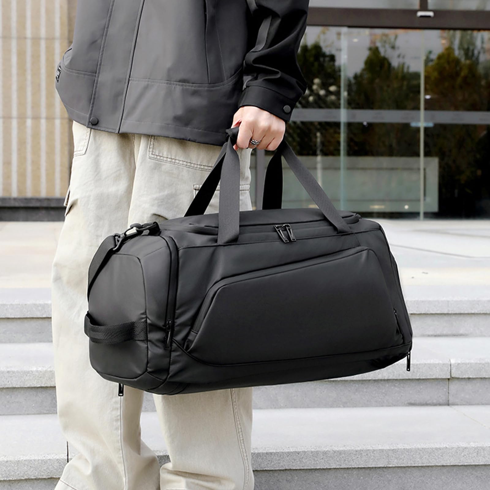 flintronic 40L Borsone Palestra Uomo & Donna, Grande Borsa Sportiva, con Scomparto per Scarpe e Tasca Bagnata, Impermeabile Borsone da Viaggio, per Sport Viaggi Fitness Piscina Yoga Pilates, Nero