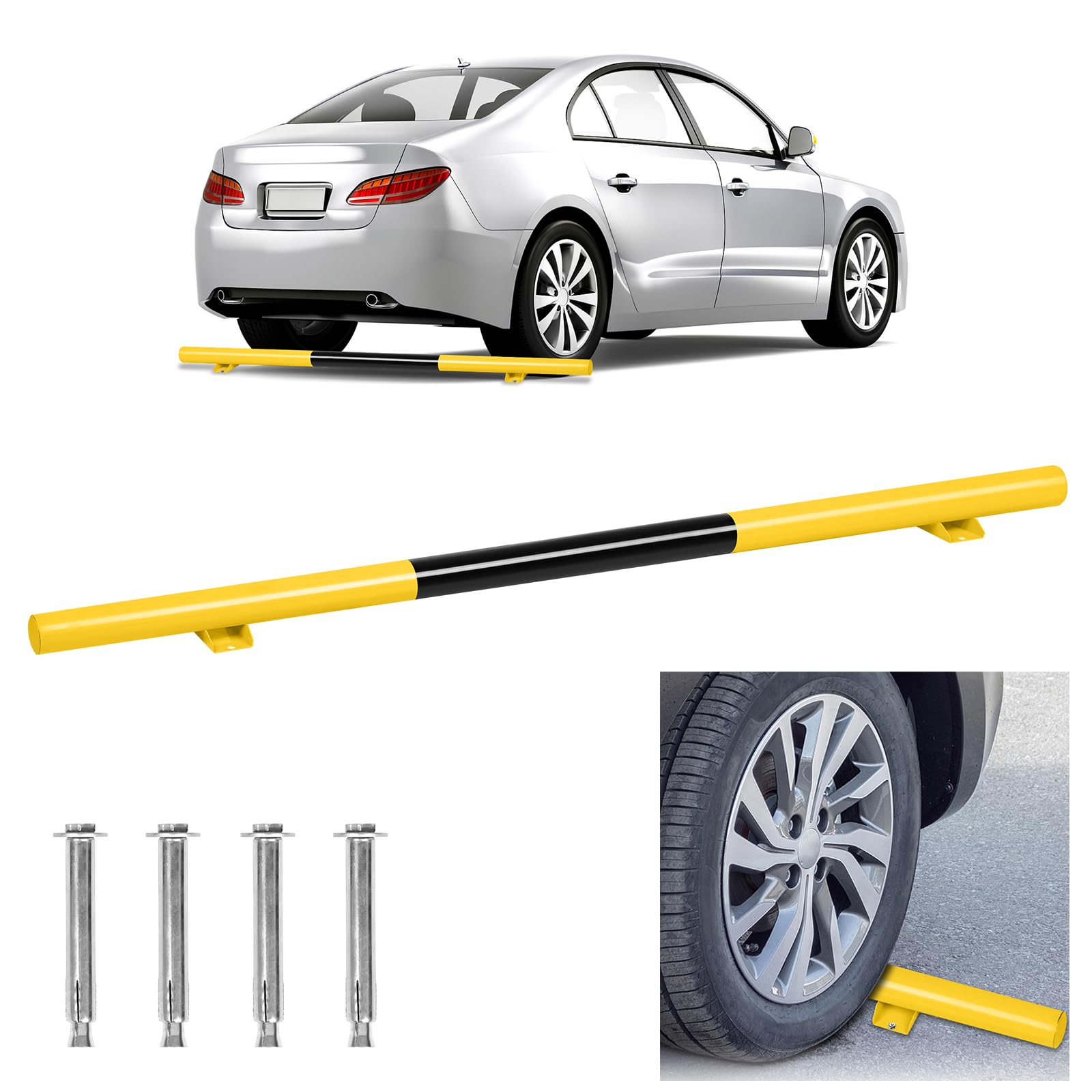 ACXIN Butée de garage en métal - Pour délimitation de place de parking et garage - 180 x 13,5 x 9,5 cm