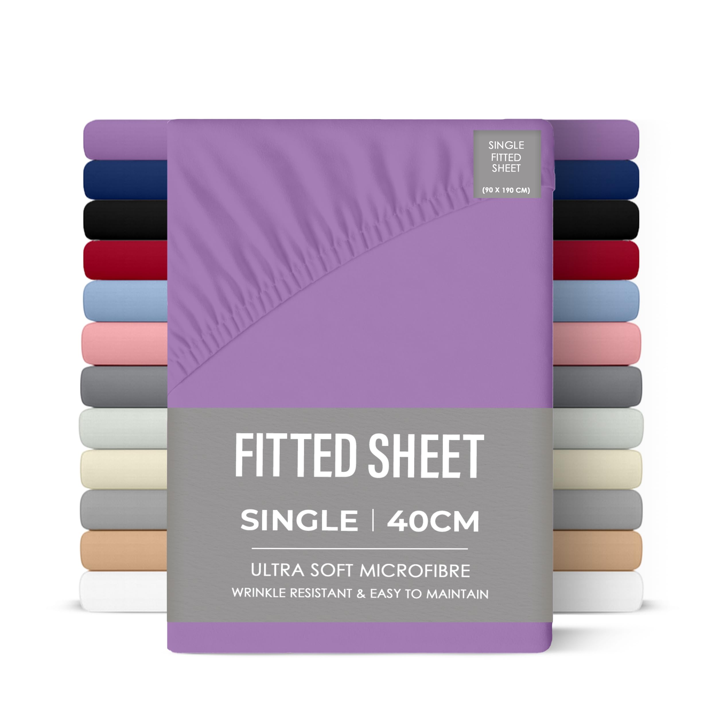 Rohi 40cm Deep Microfibre Fitted Sheet Single Bed – Comfy Soft & Breathable Deep Fitted Sheet with Elasticated Corners – Hypoallergenic & Durable Bed Sheet (Lilac, 90 x 190cm)