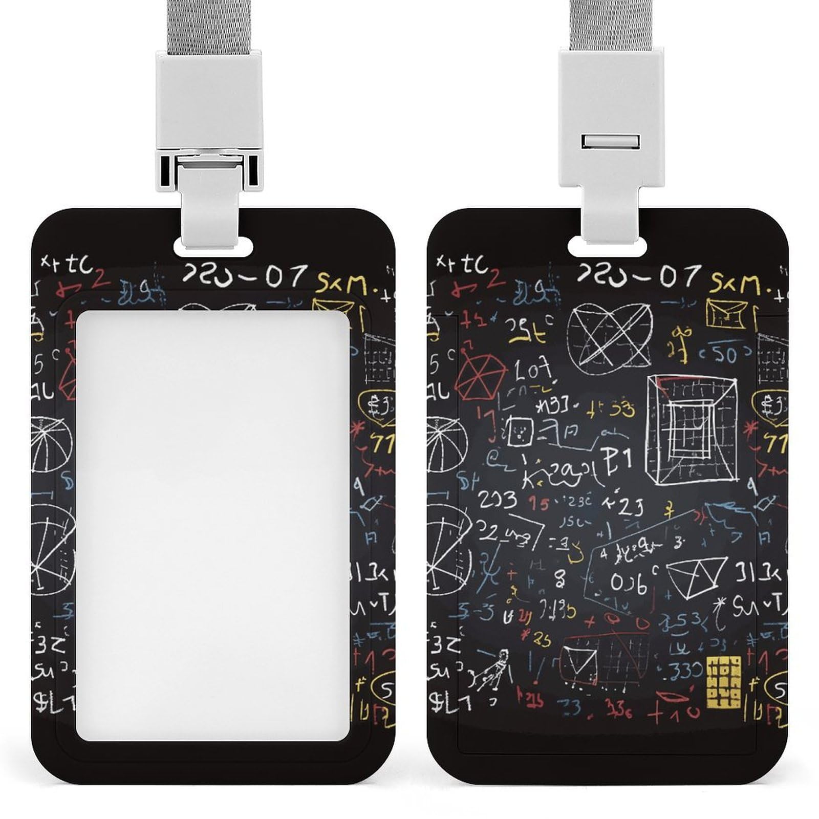 ID Card Holders for Lanyard,Mathematics and Physics Printed Badge Holder with Clear Window,Plastic Vertical Bus Pass Holders for Work Teacher Nurse Employees Proximity Key Cards Women Men — image 1