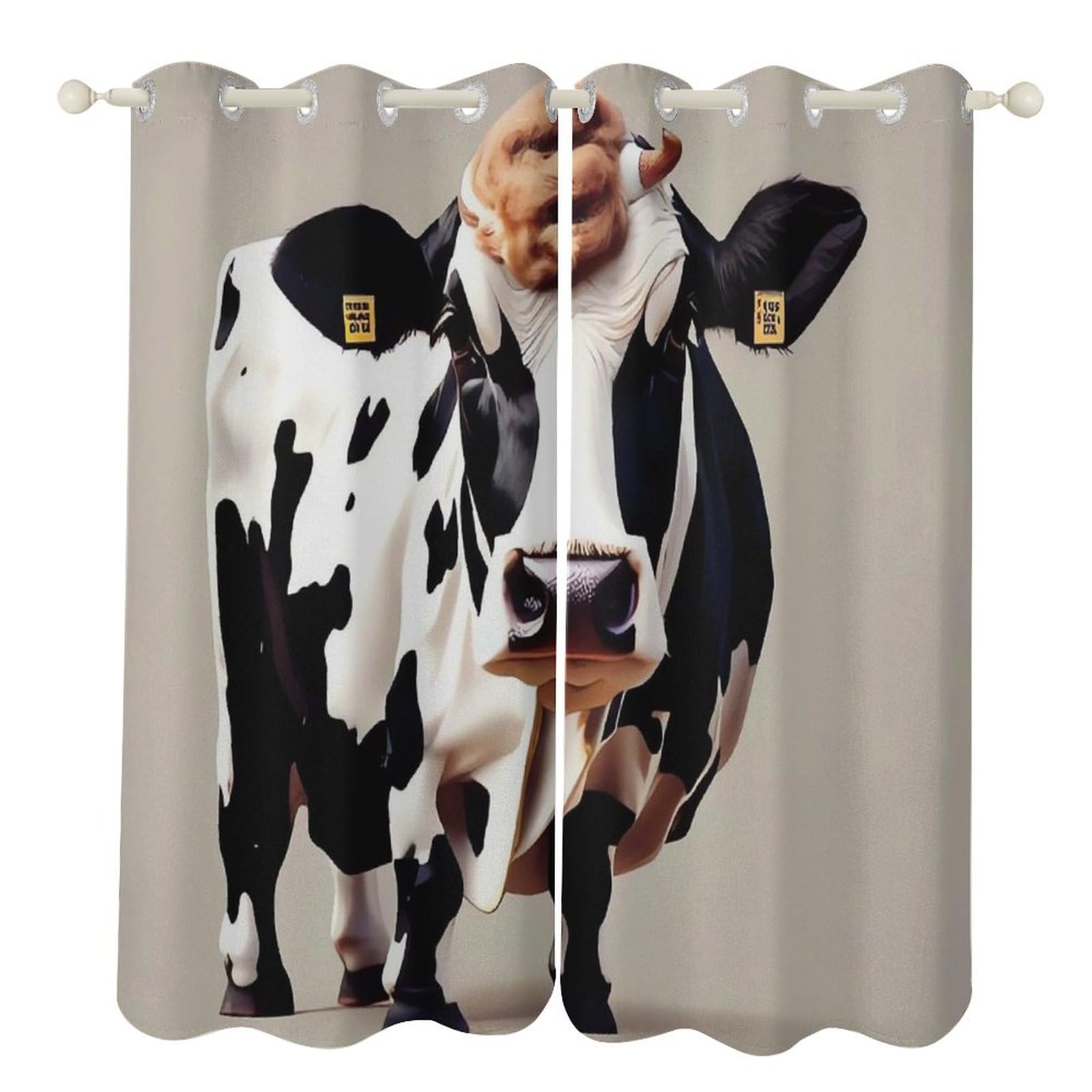 Rideaux occultants salon et salle de bain | Ambiance cosy motif vache 132x213cm