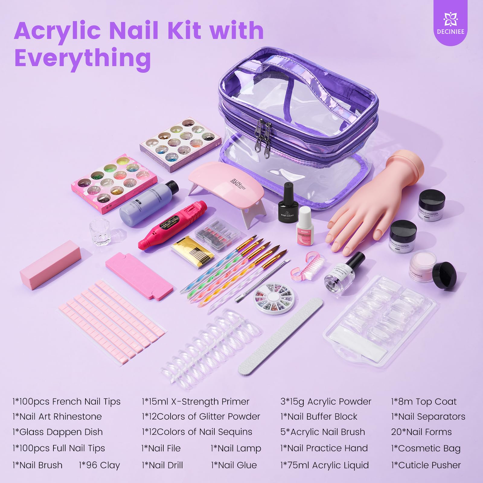 Kit d'ongles en acrylique pour débutants avec tout, main d'entraînement et
