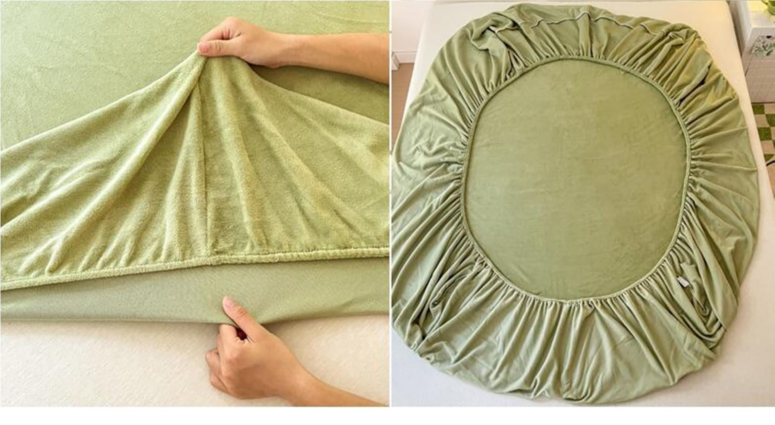 Drap Housse Élastique en Velours, Couleur Unie, 180 x 200 CM, Olive Vert