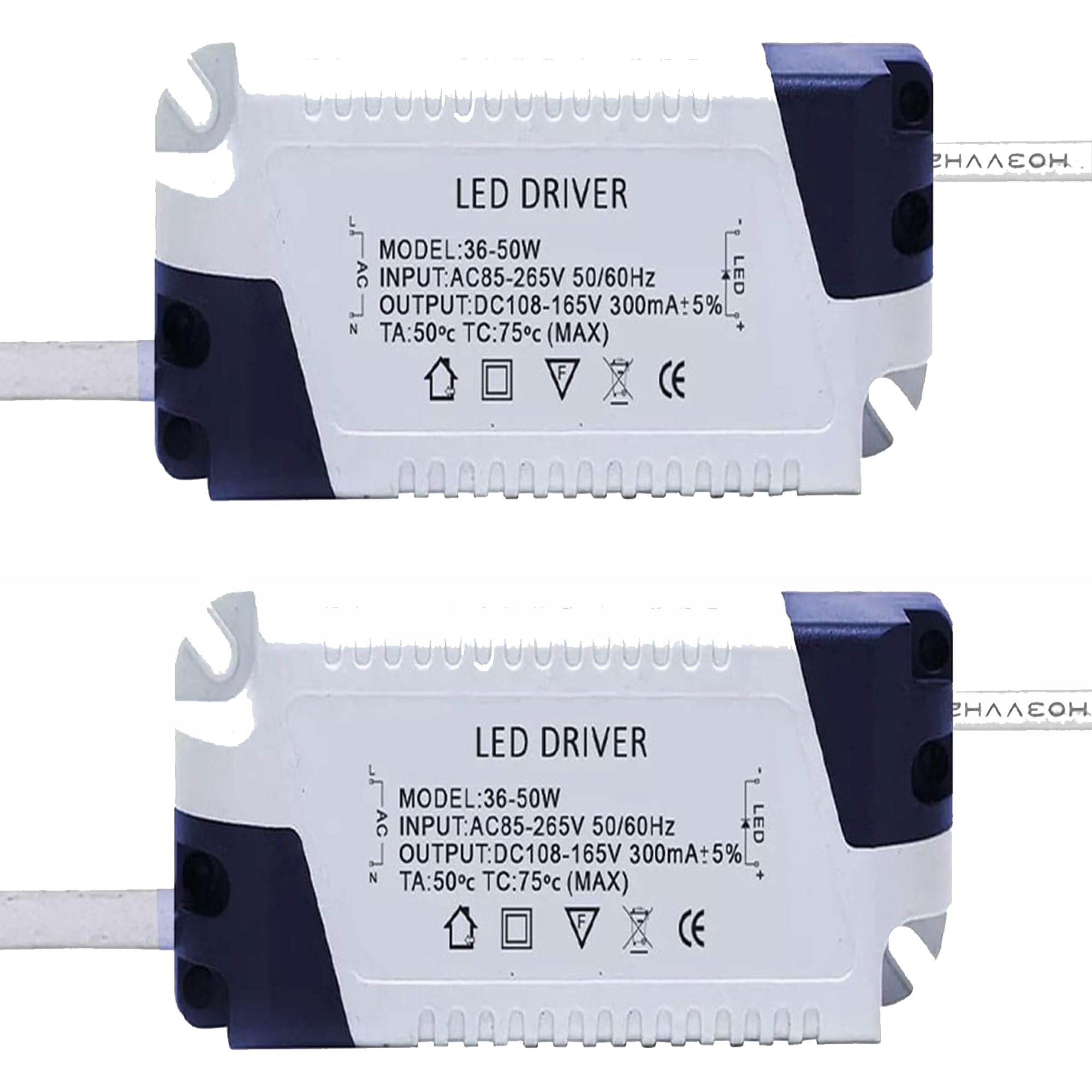 Set of 2 Led Driver Power Supply 36 To 50W Ac 85 To 265V Input Dc 108 To 165V Output 300mA Adjustable Constant Current Transformer Driver For Led Strip Panel Lighting (36-50 W)