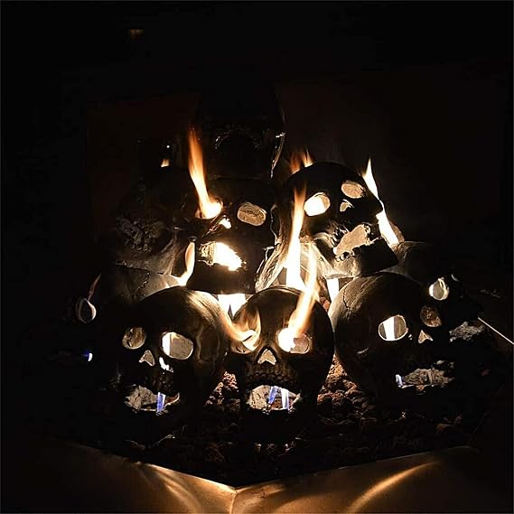 Ceramic Fire Pit Skulls, Human Skull Fire Pit, Halloween Decor, Tabletop Fire Pit Skull Design DecoReusable Fireproof Fire Pit Halloween Decor for Party, BBQ, Bonfire, Campfire, Fireplaces (Black)