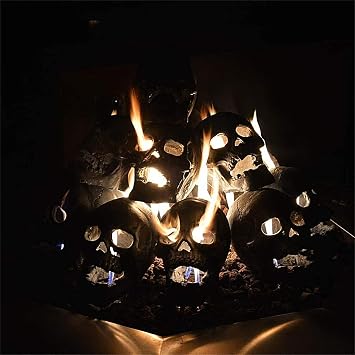 Ceramic Fire Pit Skulls, Human Skull Fire Pit, Halloween Decor, Tabletop Fire Pit Skull Design DecoReusable Fireproof Fire Pit Halloween Decor for Party, BBQ, Bonfire, Campfire, Fireplaces (Black)