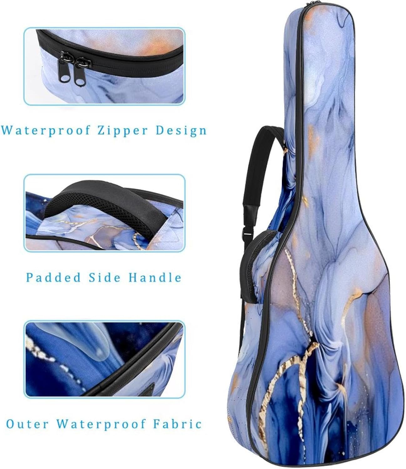 40/41/42-inch Art Marble Acoustic Guitar Bag With Adjustable Shoulder Strap And 2 Storage Bags. Guitar Bag With Back Hanging Loop, Electric, and Classical Guitars
