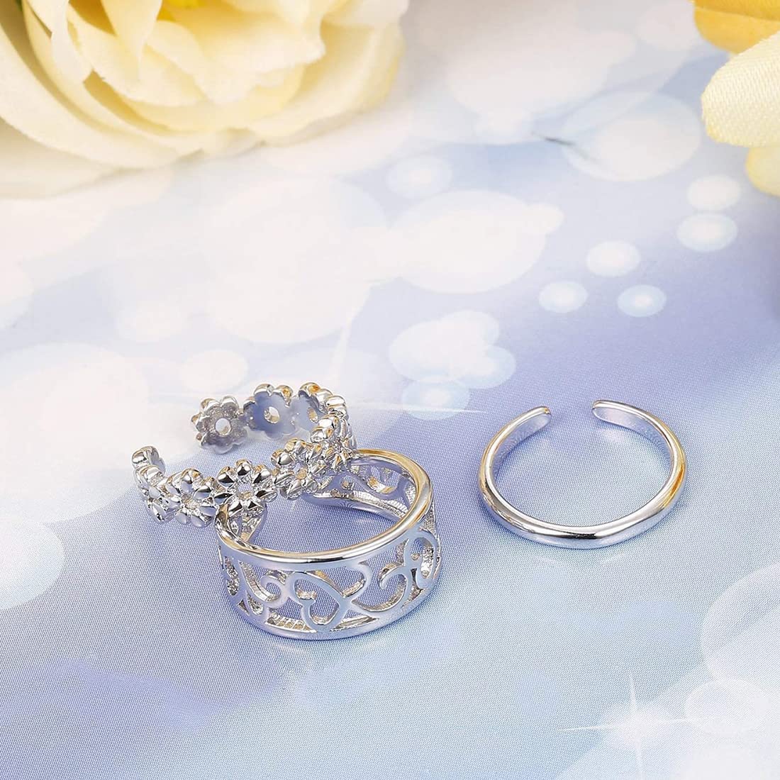 5 szt. 926 Sterling Silver Toe Rings dla kobiet, zestaw biżuterii z otwartymi regulowanymi pierścieniami
