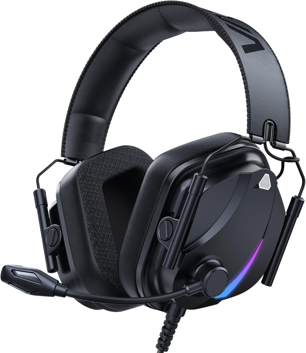 Vakedy HW12 Gaming Headset for PS5, PC, PS4, Xbox One, Switch, Wired Over Ear Headphones with Noise Canceling Mic, Stereo Sound, RGB Lights, 3.5mm Audio Jack(Black)