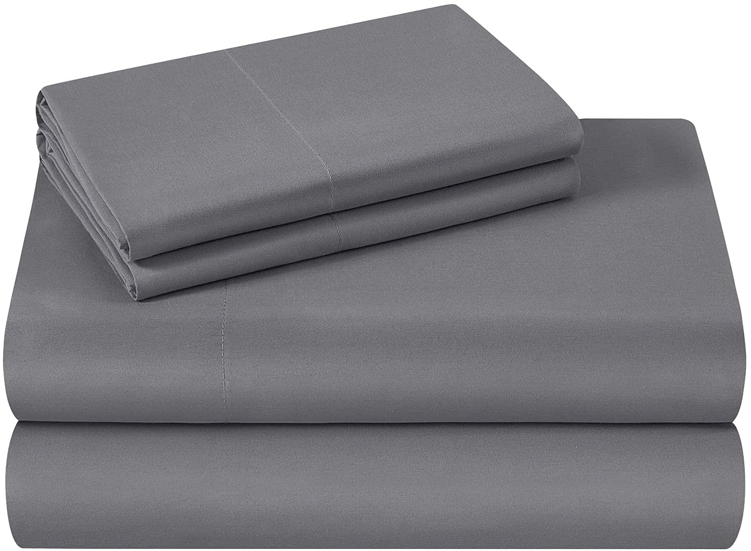HOMEIDEAS 4 Piece Bed Sheets Set, Extra Soft Brushed Microfiber Fabric Bedding Sheets, Wrinkle & Fade Free - Flat Sheet, Fitted Sheet with 2 Pillowcases (Super King, Light Grey) — image 1