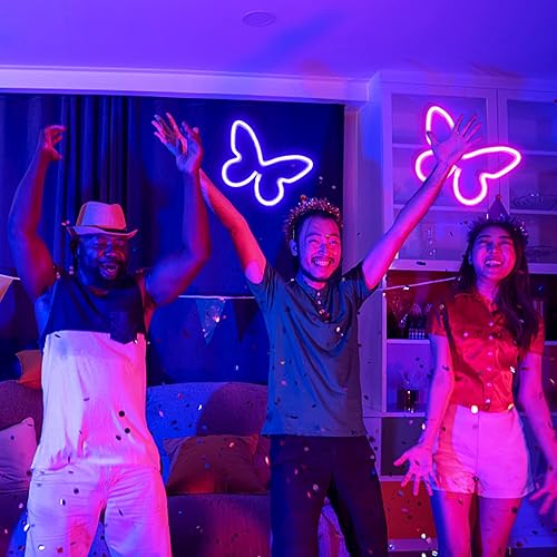 Miniatura 8 de Letrero de neón de mariposa para dormitorio, 1 paquete de luz LED de neón de mariposa azul USB  decoración de pared para fiestas, cumpleaños, bodas,