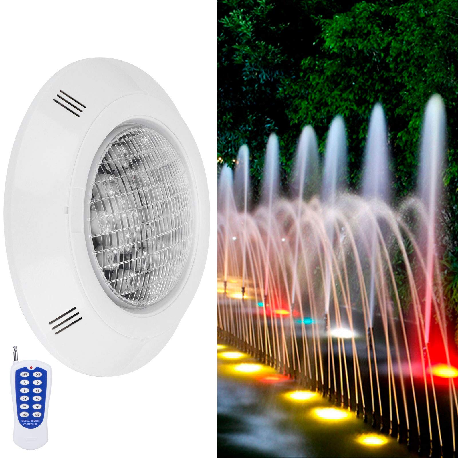Fdit Oświetlenie podwodne RGB, wodoszczelne, oświetlenie zewnętrzne, oświetlenie basenu, oświetlenie krajobrazu, pilot zdalnego sterowania, 24 W, produkty oświetleniowe