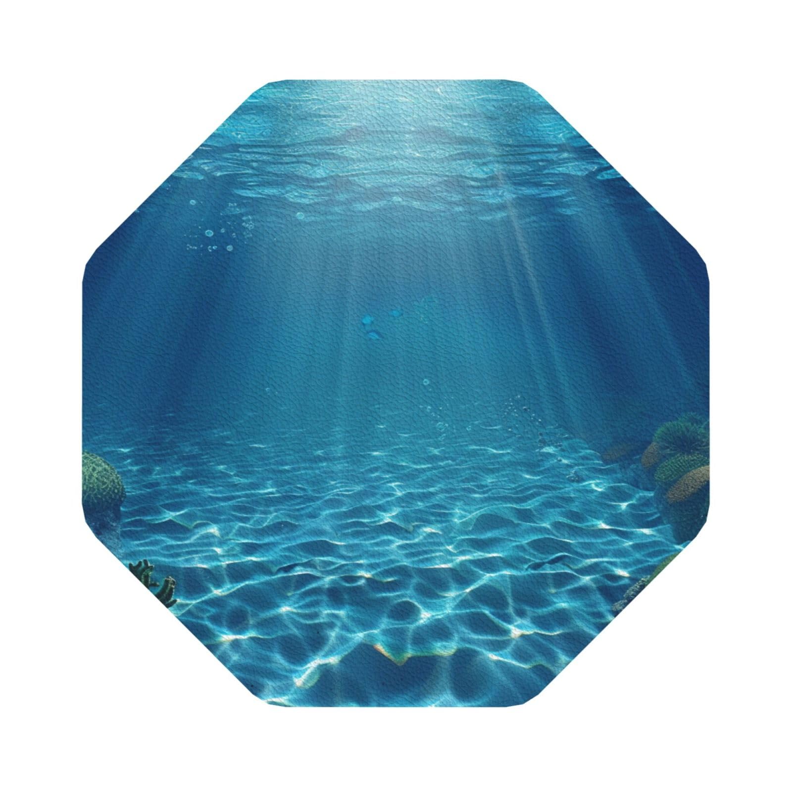 Tranquil Underwater Scenery Print Leather Coaster Set of 6, Octagon Coasters Table Decorative Coffee Cup Beverage Coasters Wine Beer Bar Coasters for Hot Drinks Table Protection