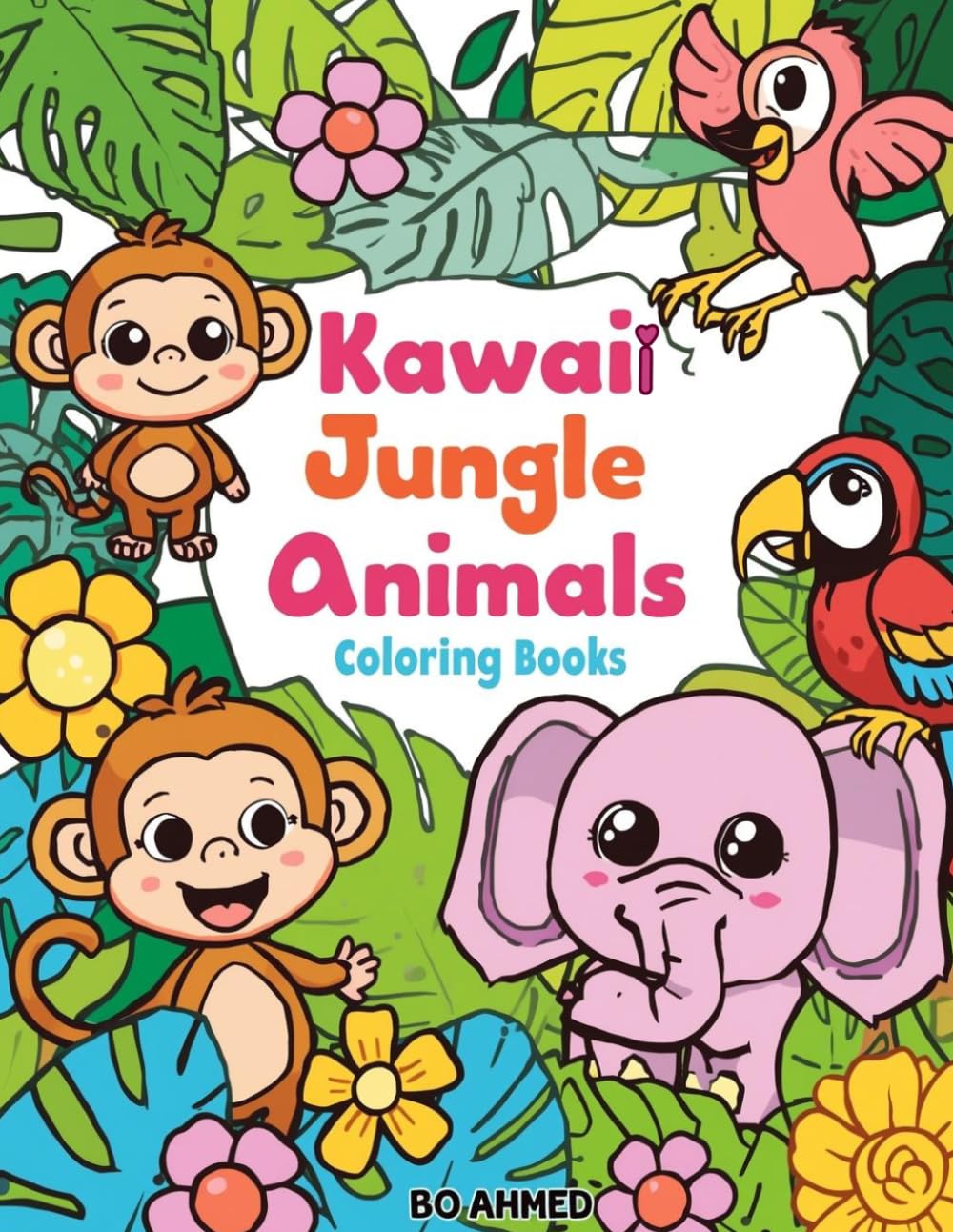 Kawaii Jungle Animals Coloring Book: Cute and Adorable Animals with Easy Coloring Pages for Boys and Girls (Kawaii Cute Coloring Series)