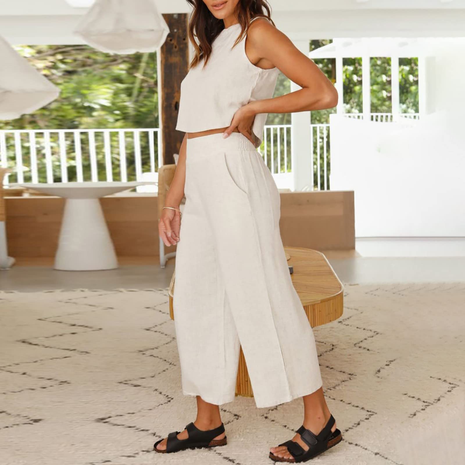 Jumpsuit Damen Sommer Elegant: Hausanzug Damen Einteiler: Armellos Jogginganzug Bein Hose Hose Einfarbige Playsuit Bequeme Weste Und Lange Hosen Baggy Onesie Hosenanzug Freizeitanzug Casual Tracksuit
