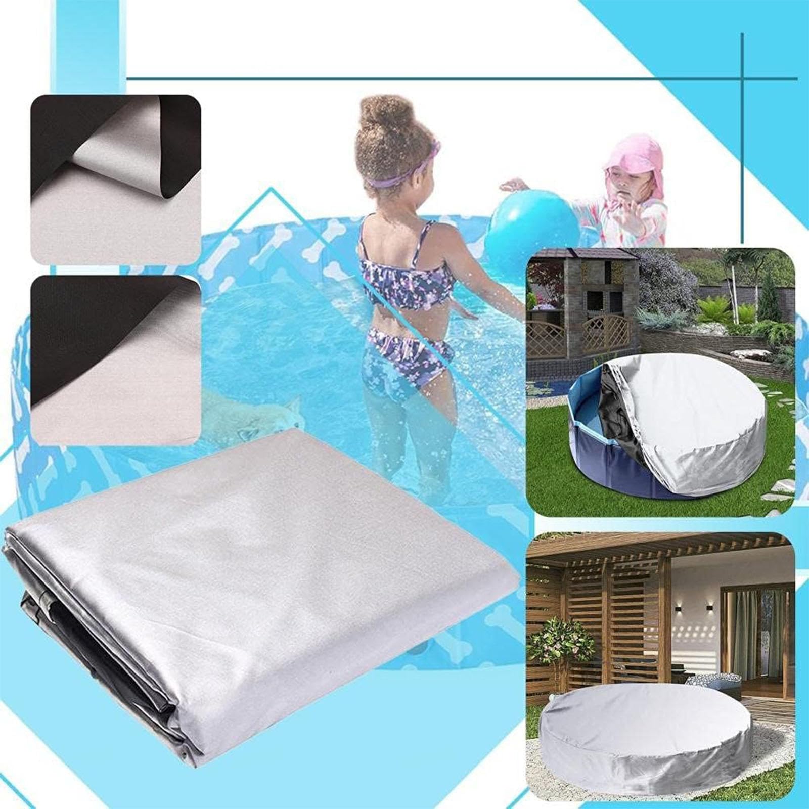 Lona Piscina Redonda Resistente a los Rayos UV, al Polvo y al Viento, con cordón Ajustable para Piscina Redonda,Gray-120 * 12inches（306 * 30cm）