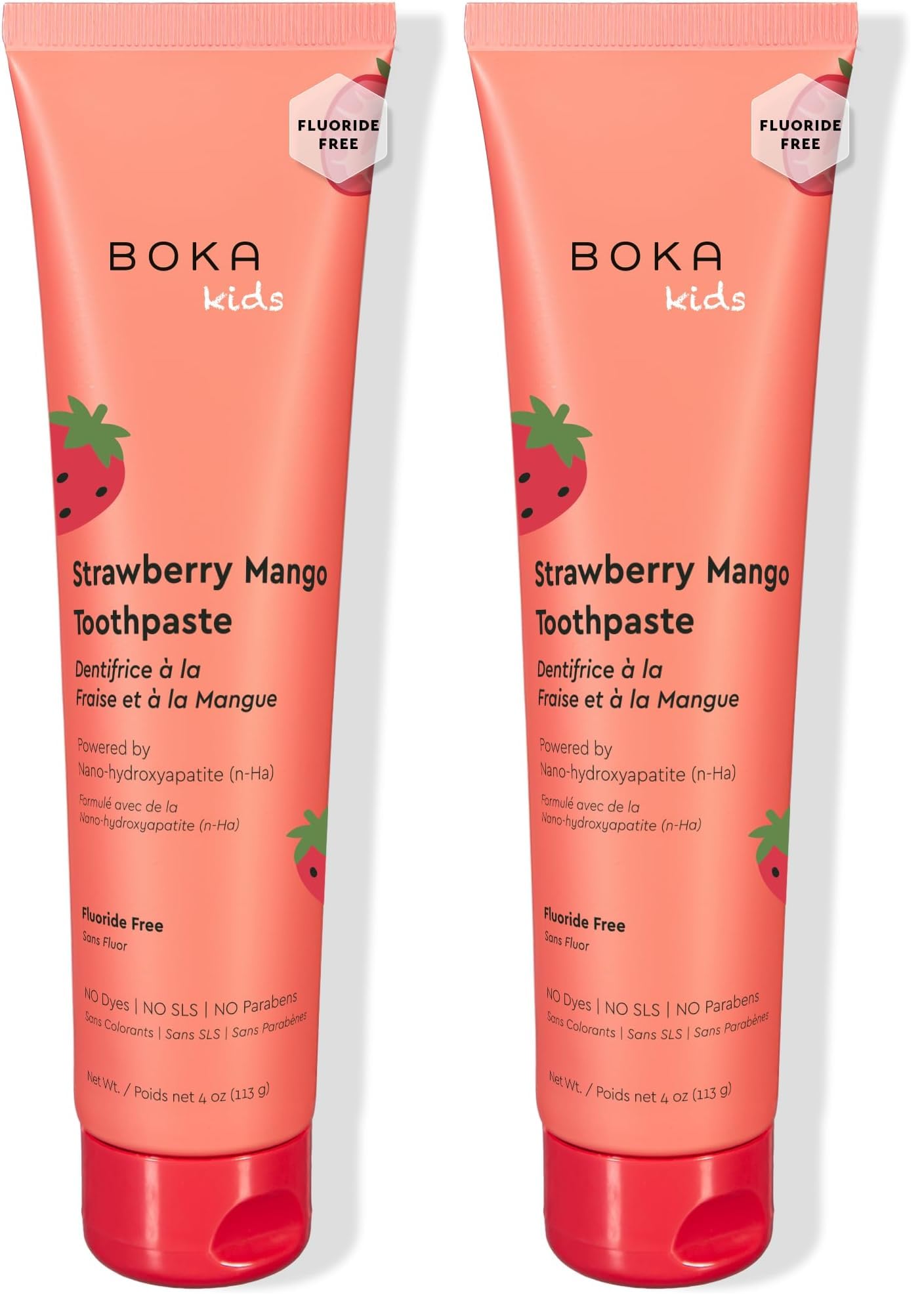 Boka Fluoride Free Toothpaste Nano Hydroxyapatite Toothpaste - Strawberry Mango Flavor, 4 oz 1Pk US Manufactured (Pack of 2)