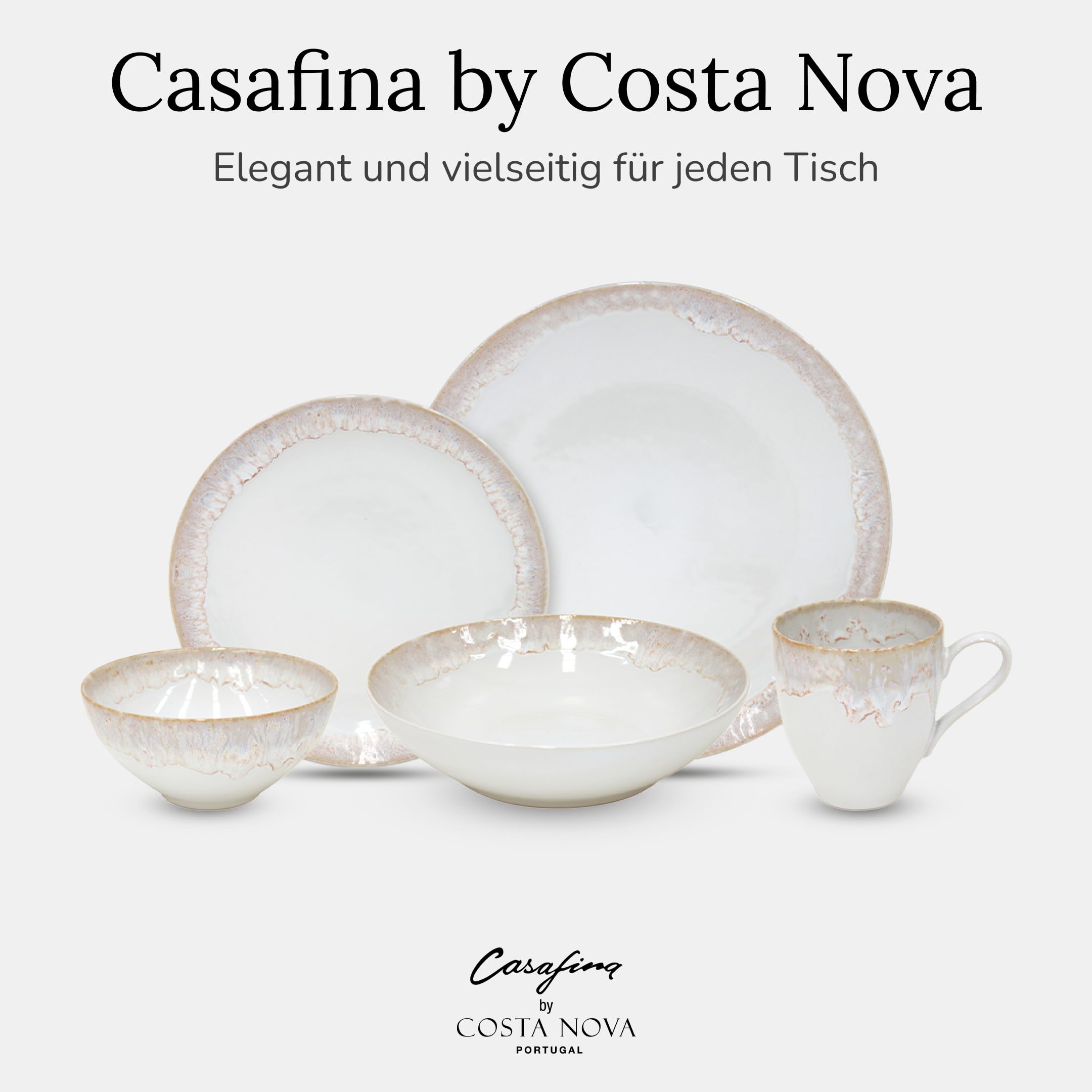 Casafina by Costa Nova Geschirrset Taormina: 5-teiliges Steinzeug-Set, Reaktivglasur, Spülmaschinen-, Mikrowellen-, Ofen- & Gefrierfest, Komplettes Service mit Tellern, Schale & Tasse, Weiß