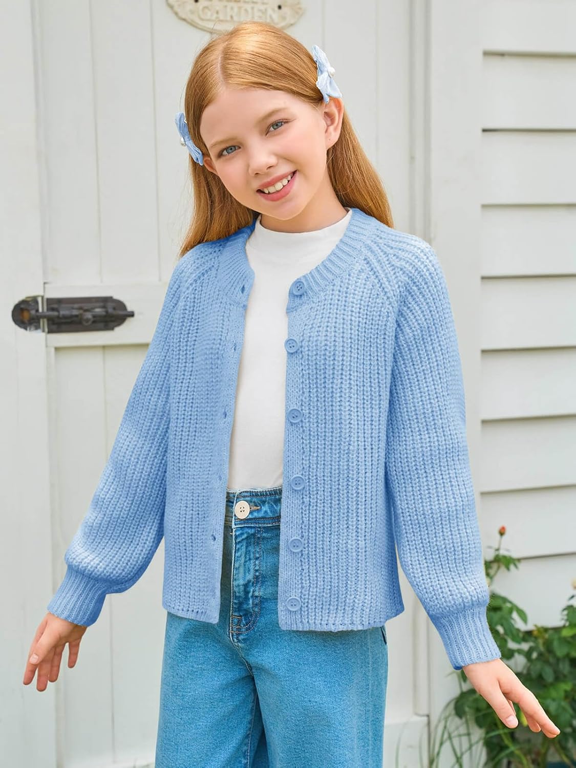 Haloumoning Girls Cardigan Button Down Long Sleeve Chunky Knit Sweater Fall Cute Outerwear Coat 5-14Y - Image 3