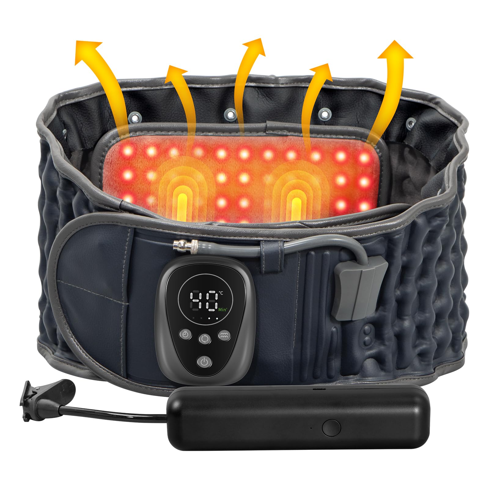 HONGJING Inflatable Decompression Belt with Red Light Heating & Vibration for Instant Lower Back Pain Relief - Lumbar Massager Belt Rechargeable, One Size Fits 29-49