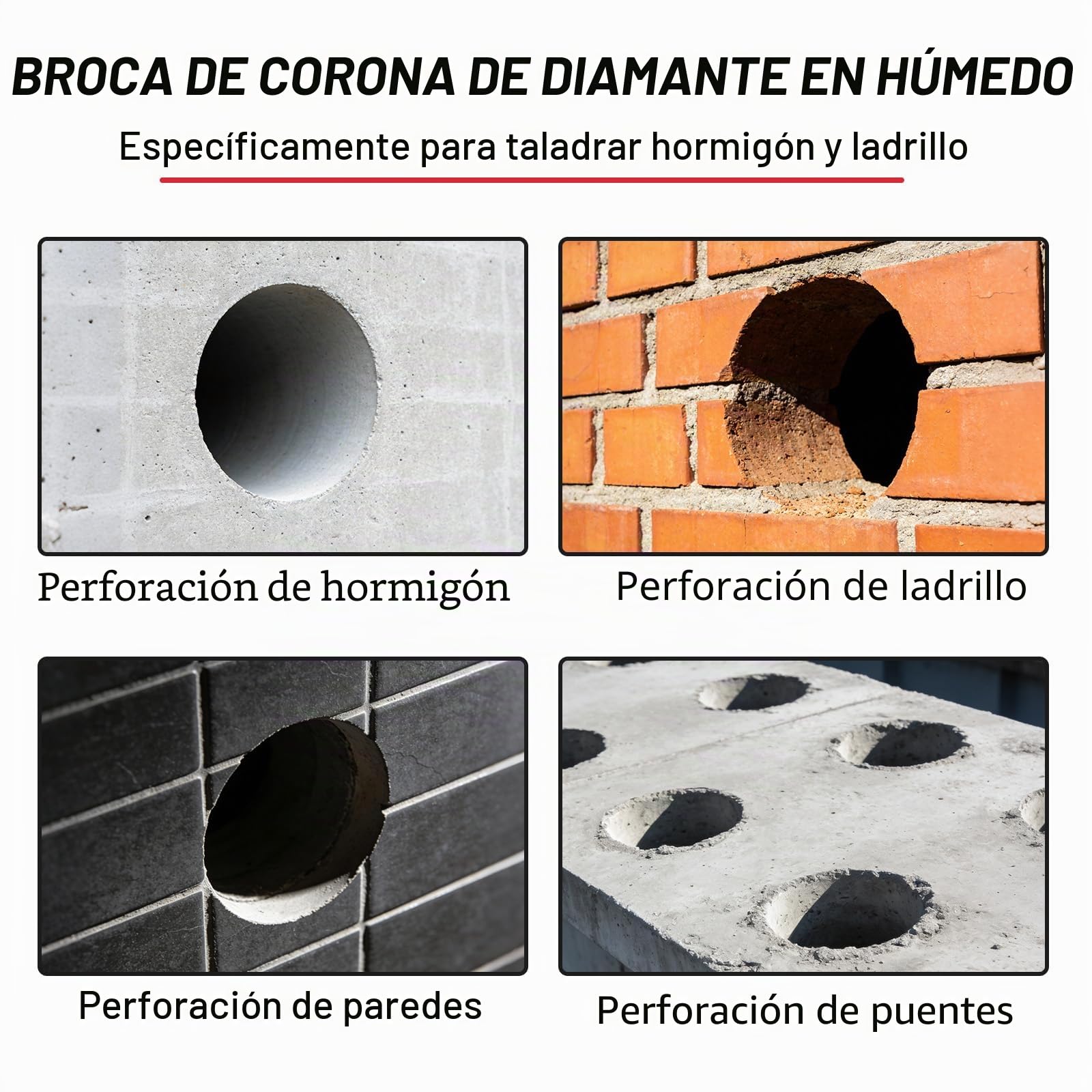 CPROSP Corona de Perforación de Diamante 1¼" UNC, Ø52 mm, L420 mm, Soldada por Láser, Corona de Perforación para Taladrado en Húmedo, Broca para Taladrar Hormigón, Mampostería y Piedra