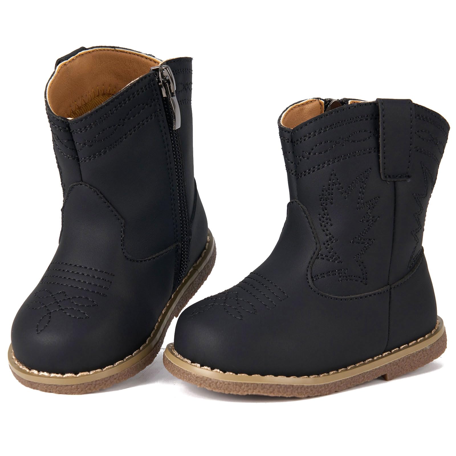 Newsonet Baby Cowgirl Cowboy Boots Western First Walker Shoes Boys Girls Round Toe Boots 6 9 12 18 24 Months All Seasons Black Size 12-18 Months Toddler