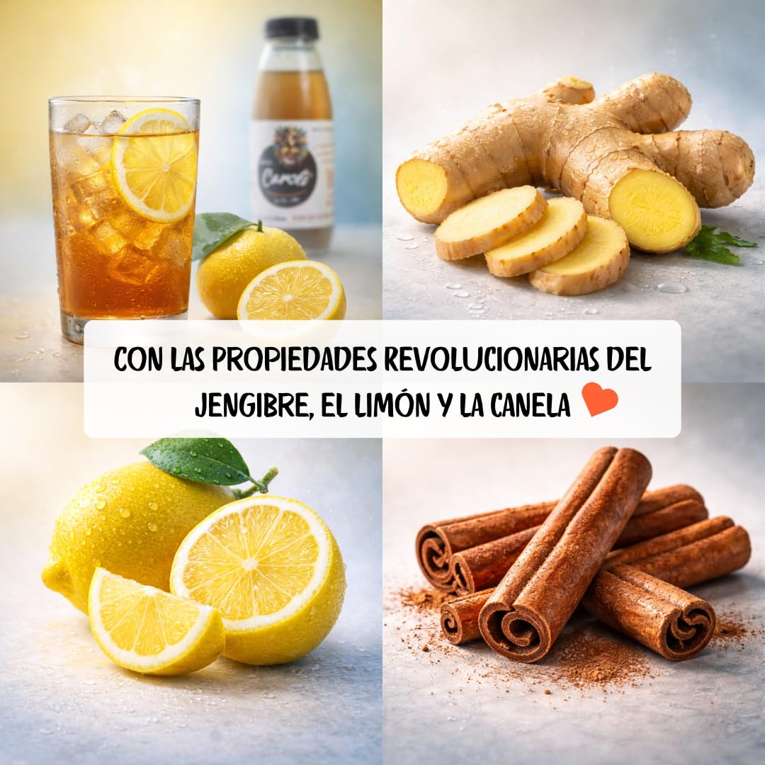 CAROLI Bebida de jengibre limón y canela Refresco natural Sin gas Sin azúcares Sin alcohol Digestiva Antiinflamatoria Antioxidante Hidratante Ginger 6x230ml