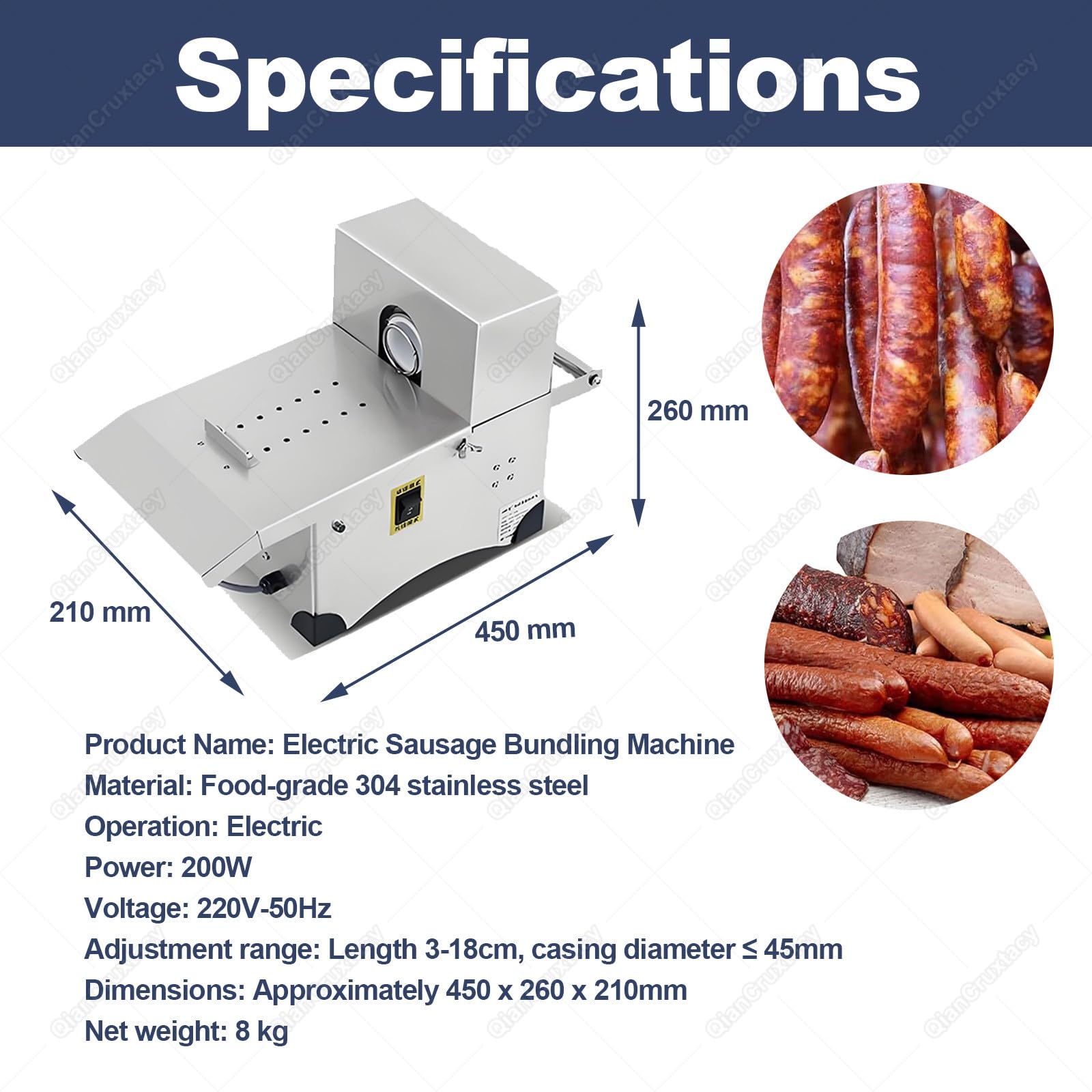 Machine de nouage automatique de saucisses, en acier inoxydable 304, longueur réglable de 3 à 18 cm, nettoyage facile, pour la maison, les boucheries, les restaurants