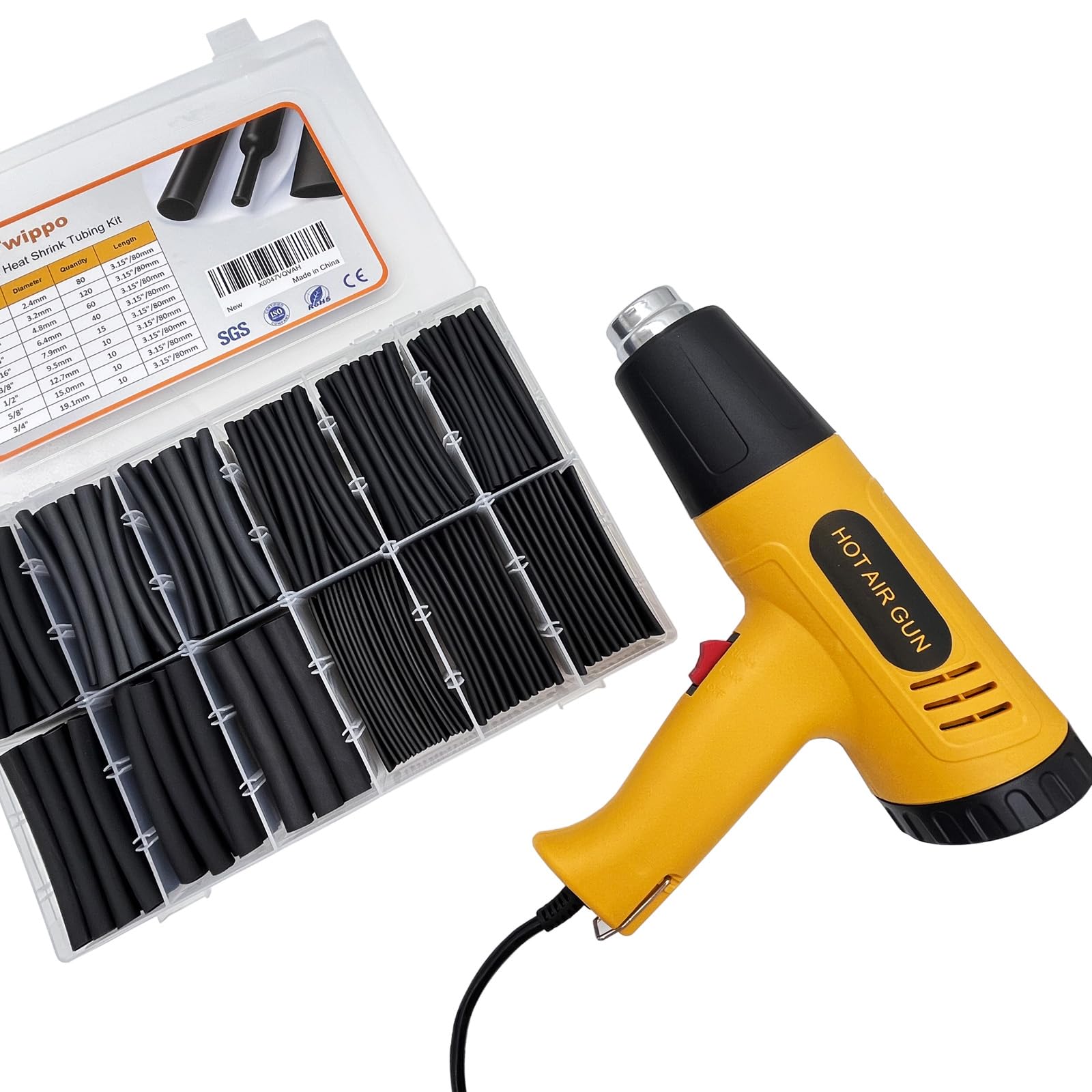 Twippo 355pcs Heat Shrink Tubing Kit with 1000W Heat Gun - 3:1 Shrink- Electrical Waterproof Industrial Heat Shrink Tubing Terminals- Marine Grade
