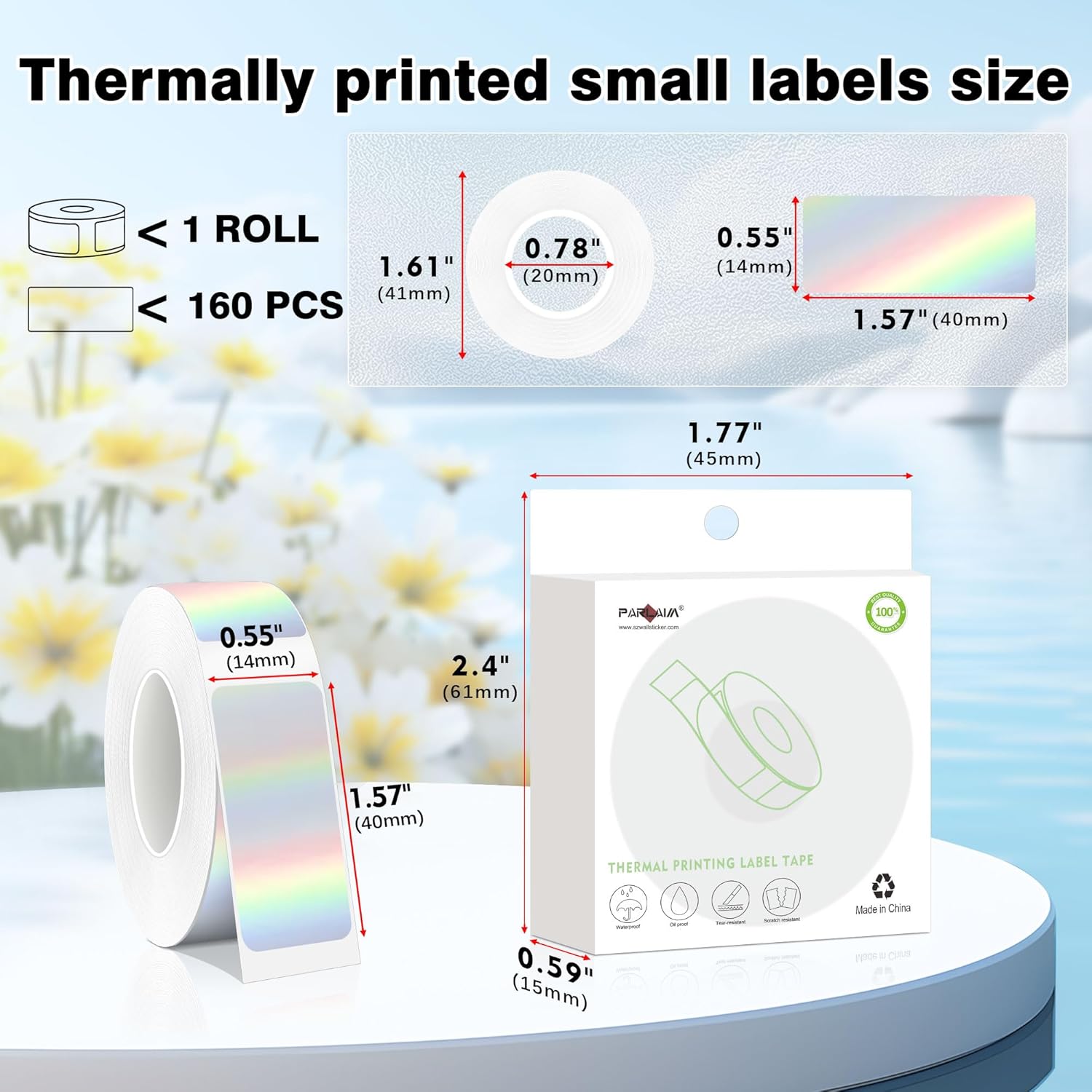 PARLAIM Label Maker Tape, Adhesive Holographic Silver Label Paper 0.55"X1.57" (14 X 40mm) 160Labels/Roll, Compatible for D30 Label Printer, Thermal Paper for for Home Office Small Business - Image 2