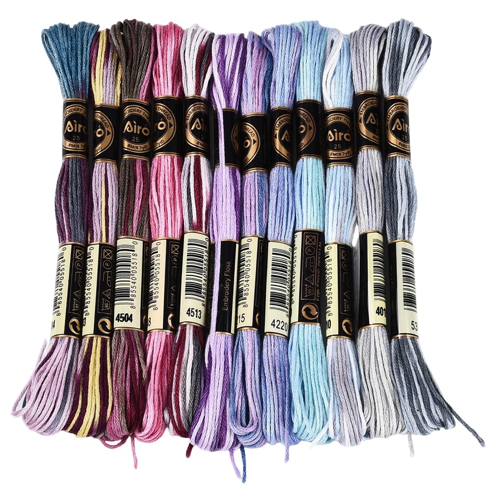 CABODYALS 12 Skeins 96M Cross Stitch Floss Variegated Embroidery Thread Bulk 6 Ply Polyester Colorful Purple Friendship Bracelet String for Sewing Making Needlecraft Knitting Clothes Stitching — image 1