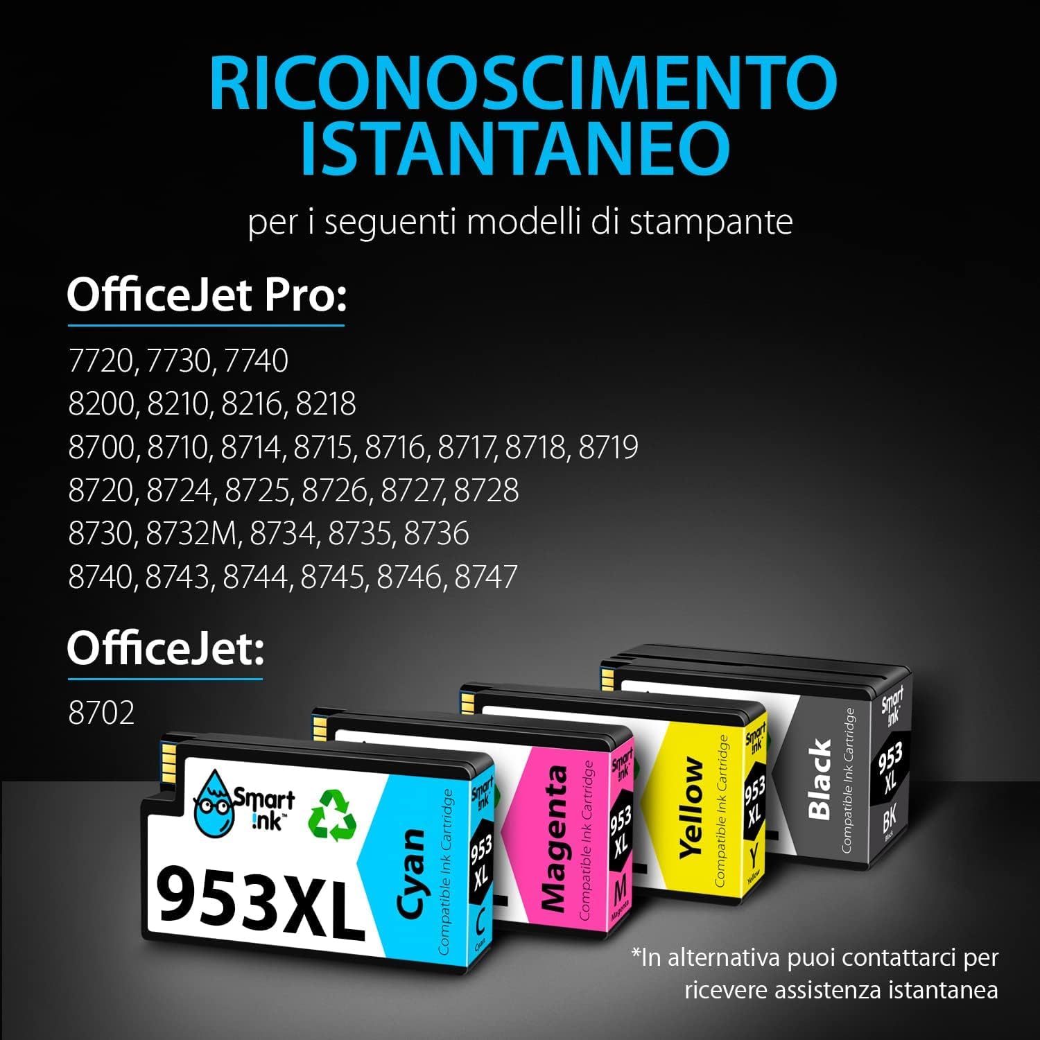 Smart Ink Cartucce Compatibili per HP 953XL 953 (4 Pack) con tecnologia chip avanzata da utilizare su OfficeJet Pro 7720 7730 7740 8210 8700 8710 8720 8730 8734 8740 8743