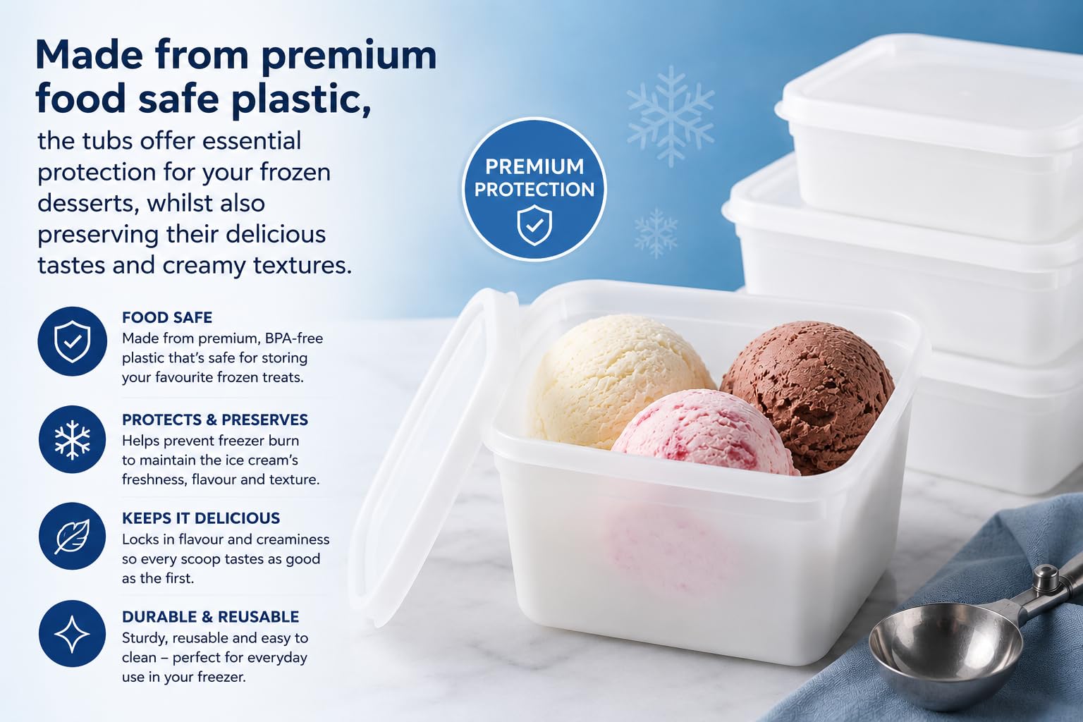ACME 10 recipientes para helados de 4 litros con tapas/recipientes de almacenamiento de alimentos con tapas.