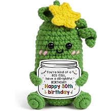 GiltGlimmer 30th Birthday Gifts for Women Her, Handmade Crochet Dill Pickle with Pun Card, Cute 30 Year Old Bday Gift for Friend Sister Daughter Wife Coworker, 30th Birthday Party Decor