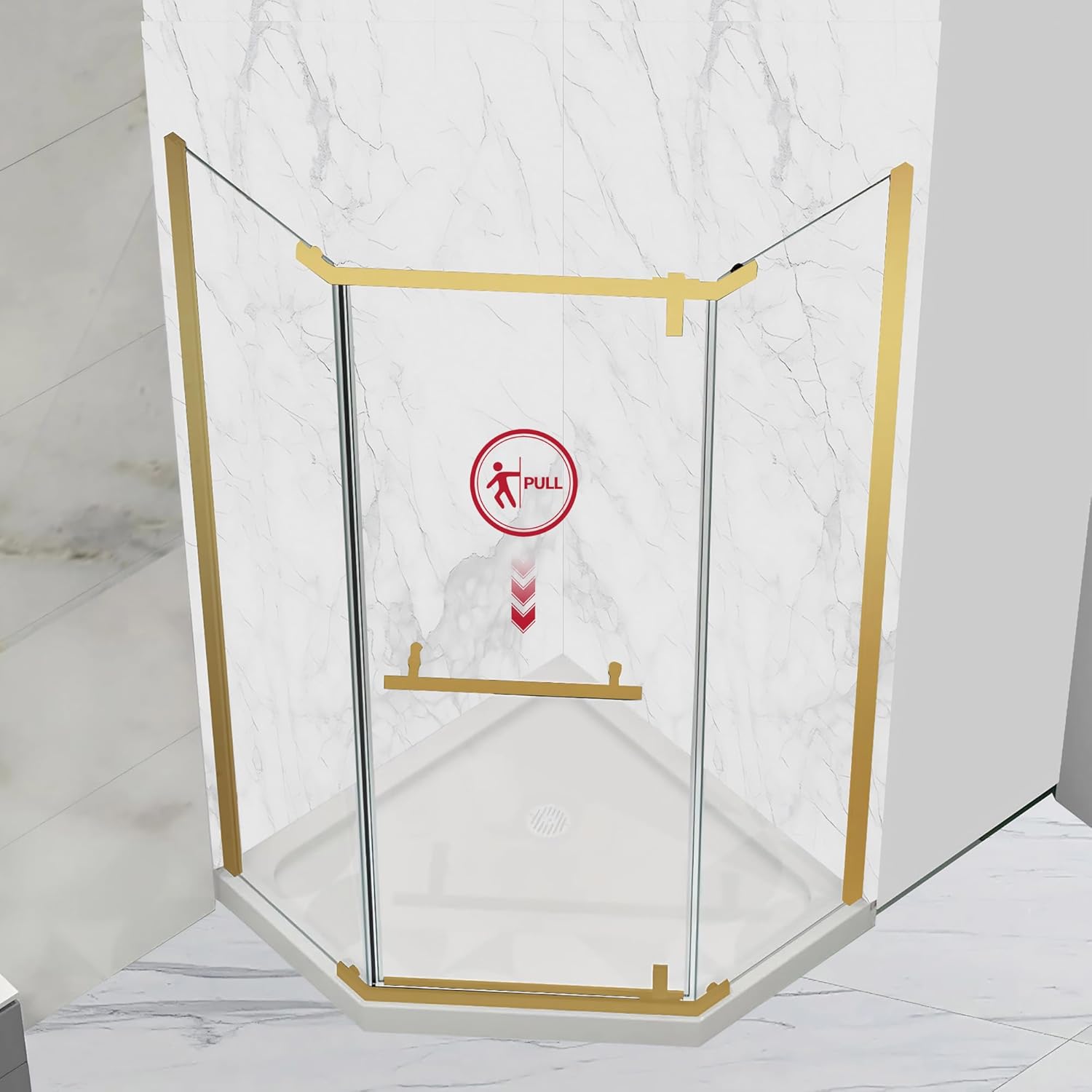 Corner Shower Enclosure 36"D x 36"W x 72"H Frameless Pivot Shower Door with 1/4" (6mm) Clear SGCC Tempered Glass, Neo-Angle Shower Enclosure Saving Space, Brushed Gold