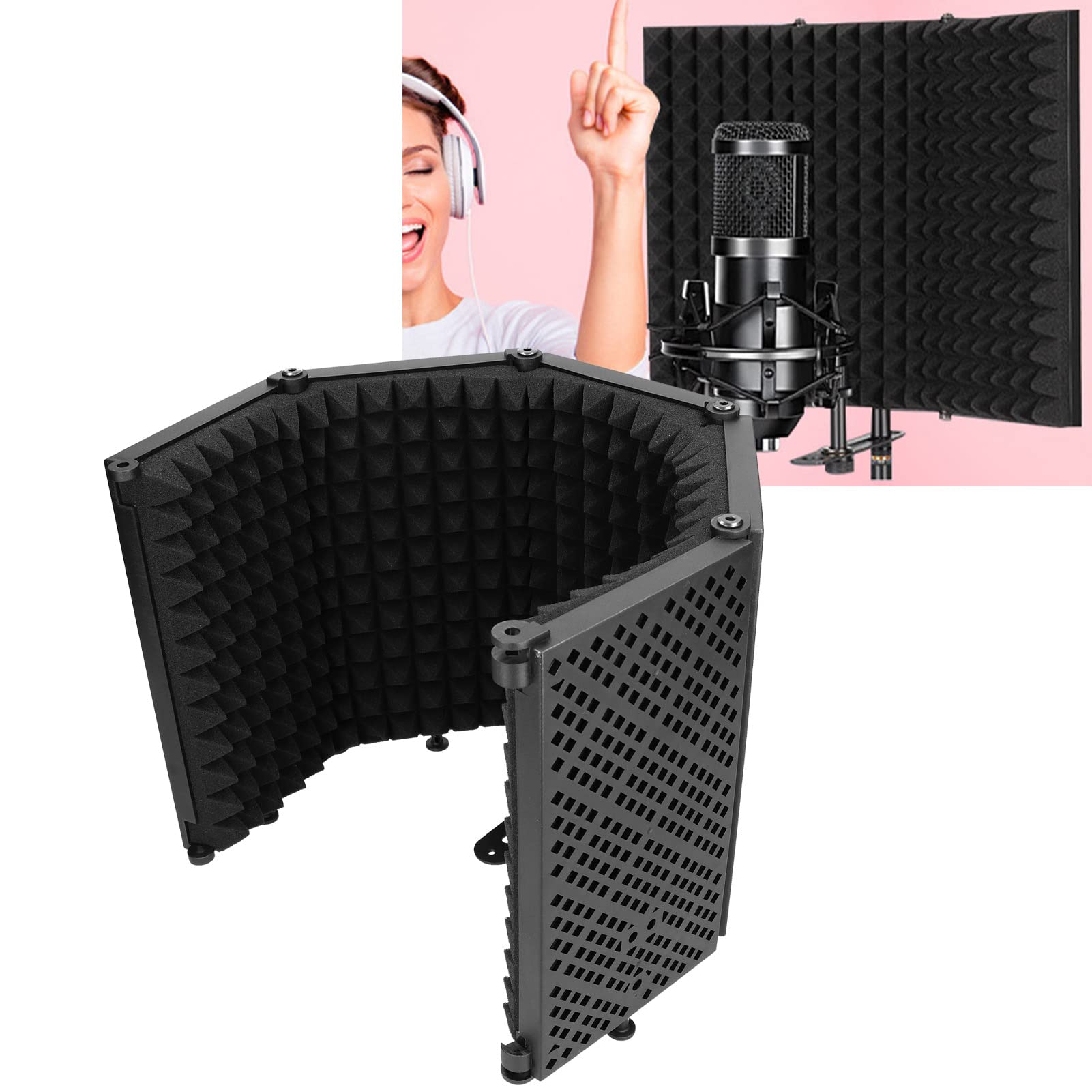 Draagbare geluidsopname Vocal Booth Box, reflectiefilter en microfoonisolatiescherm Opvouwbare geluidsisolator Superdicht geluidsabsorberend schuim voor desktop, studio, podcast, zang
