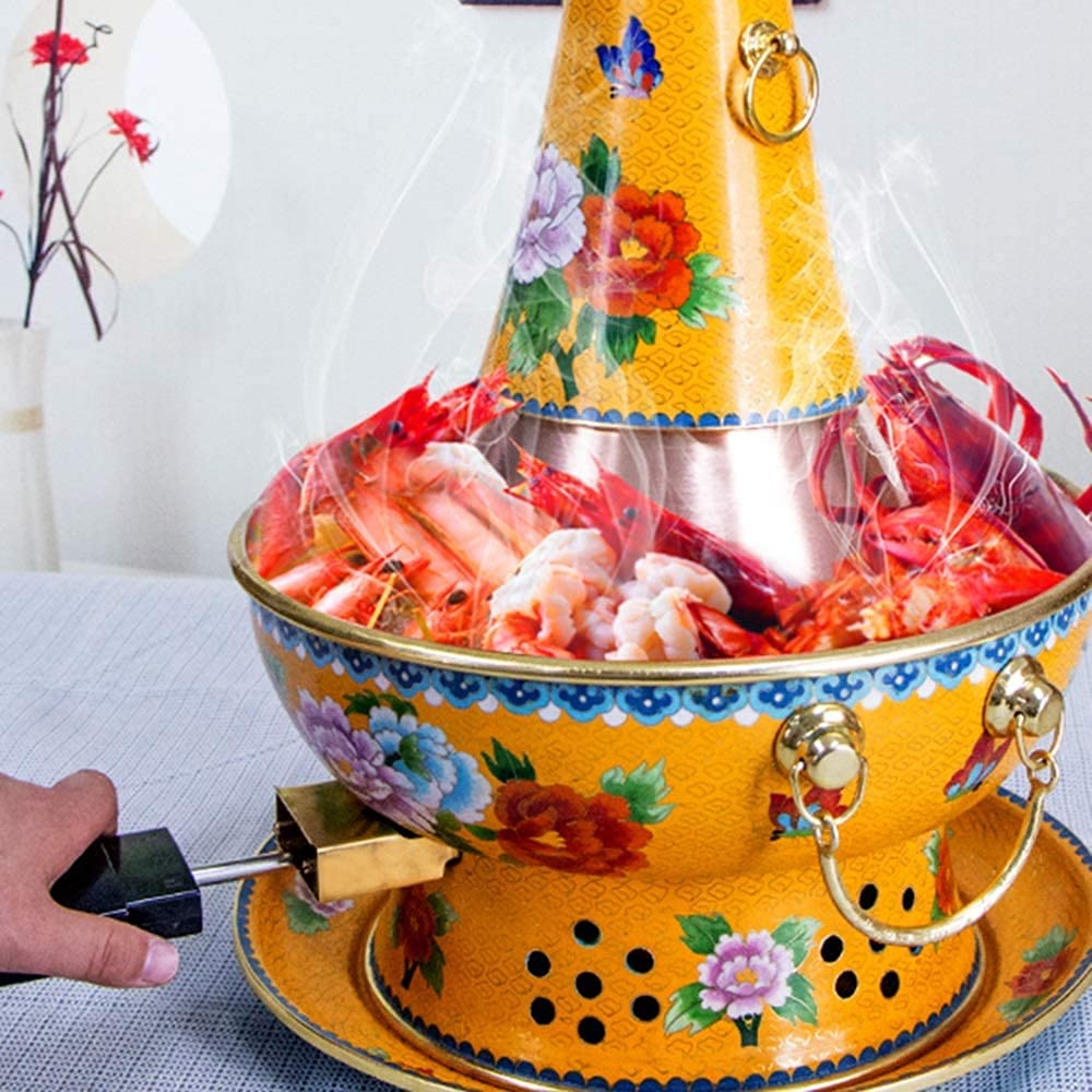 Chiński tradycyjny gorący garnek, kocioł mongolski, czysty miedziany kociołek, cały gruby węgiel elektryczny ，Miedziany garnek do fondue(30CM)