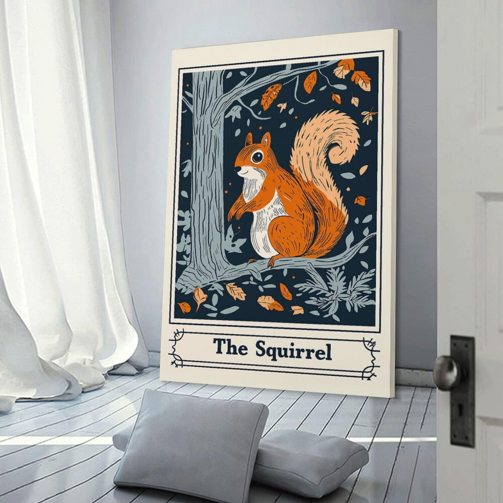 Junmoney Squirrel Illustration Wall Art Print 20x30inch(50x75cm), for Picture Wall Styling in Lounge Or Bedroom, A Versatile Canvas Print for Layering