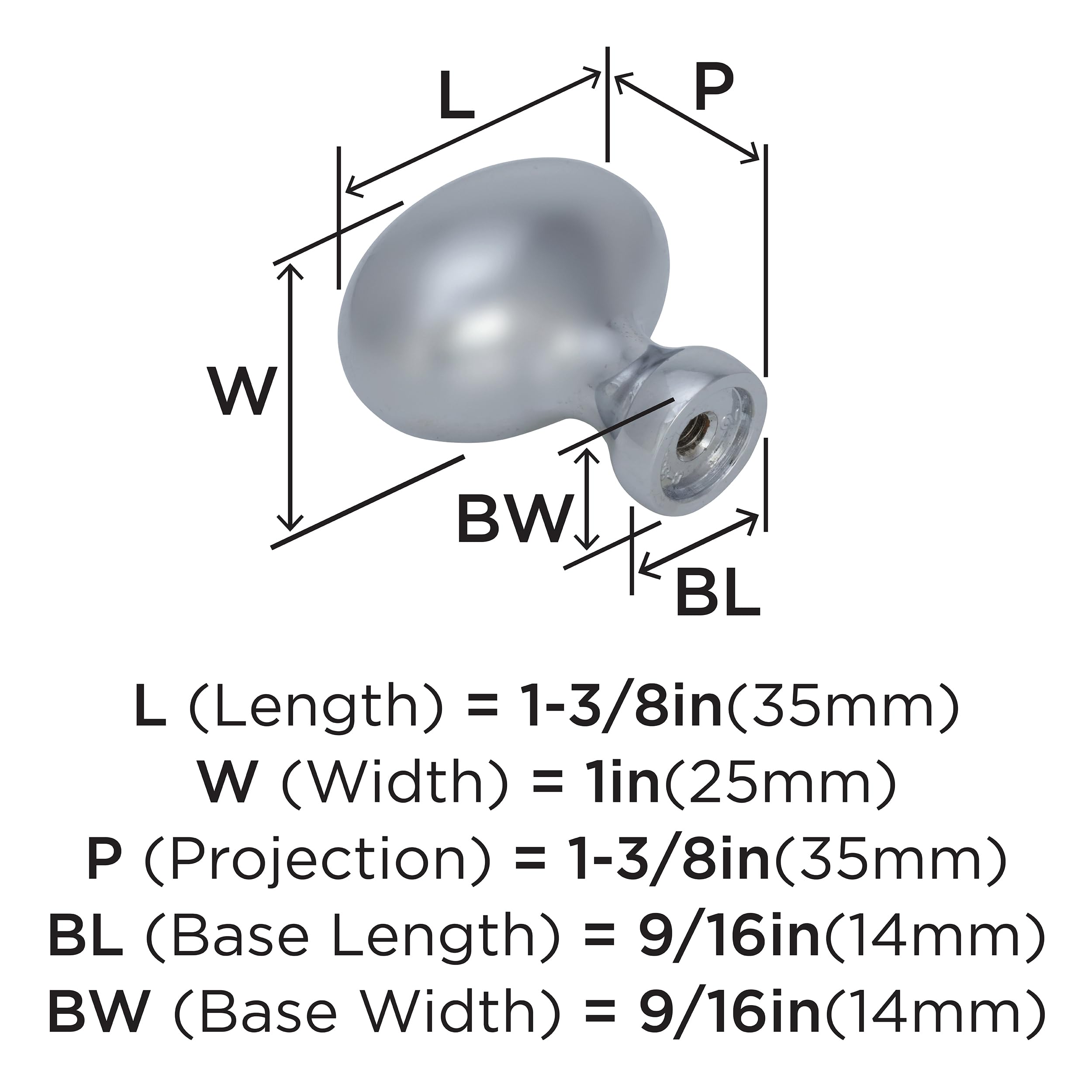 Amerock, Polished Chrome, 1-3/8 in (35 mm) Length - Image 3