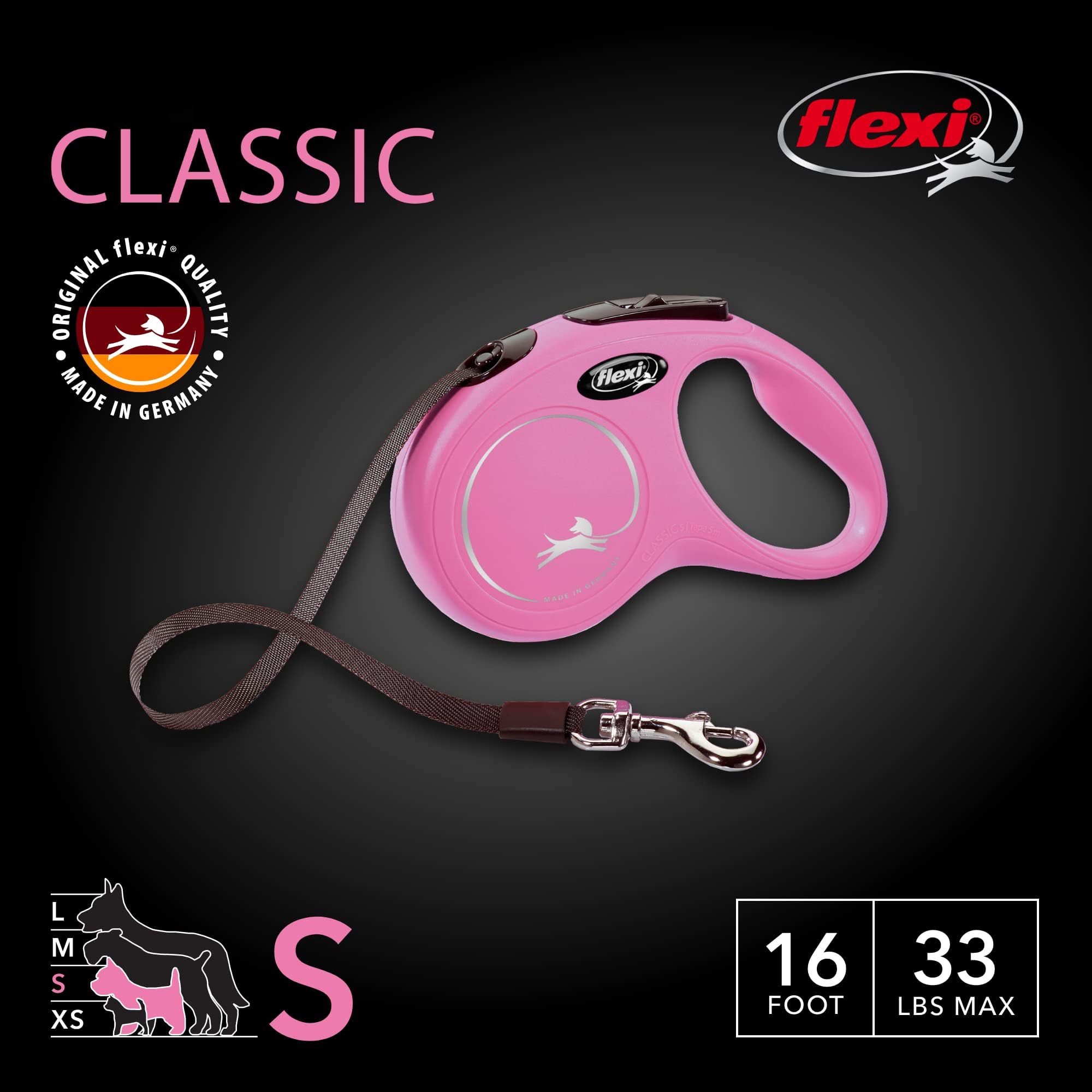 flexi Correa retráctil clásica para Perro (Cinta), 16 pies, pequeña, Rosa