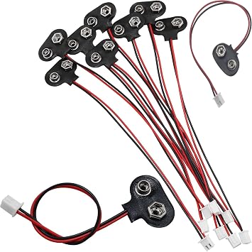 10Pack PH2.0 9V Battery Connector, T-Type PH2.0 9 V Battery Clip-9V Buckle Connector Hard Buckle Plastic Housing and Wires Leads Iength 5.9 inches