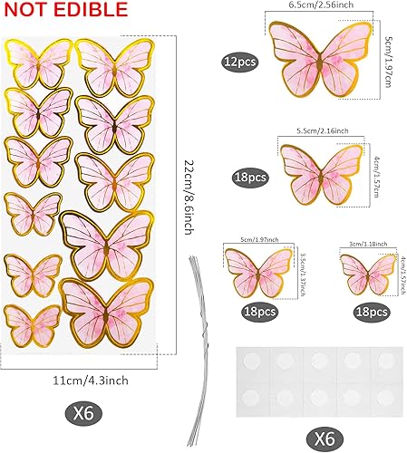 Miniatura 2 de 60 piezas de decoración de mariposa para cupcakes, decoración de fiesta de cumpleaños, decoración de pastel de mariposa azul dorado 3D para niñas y