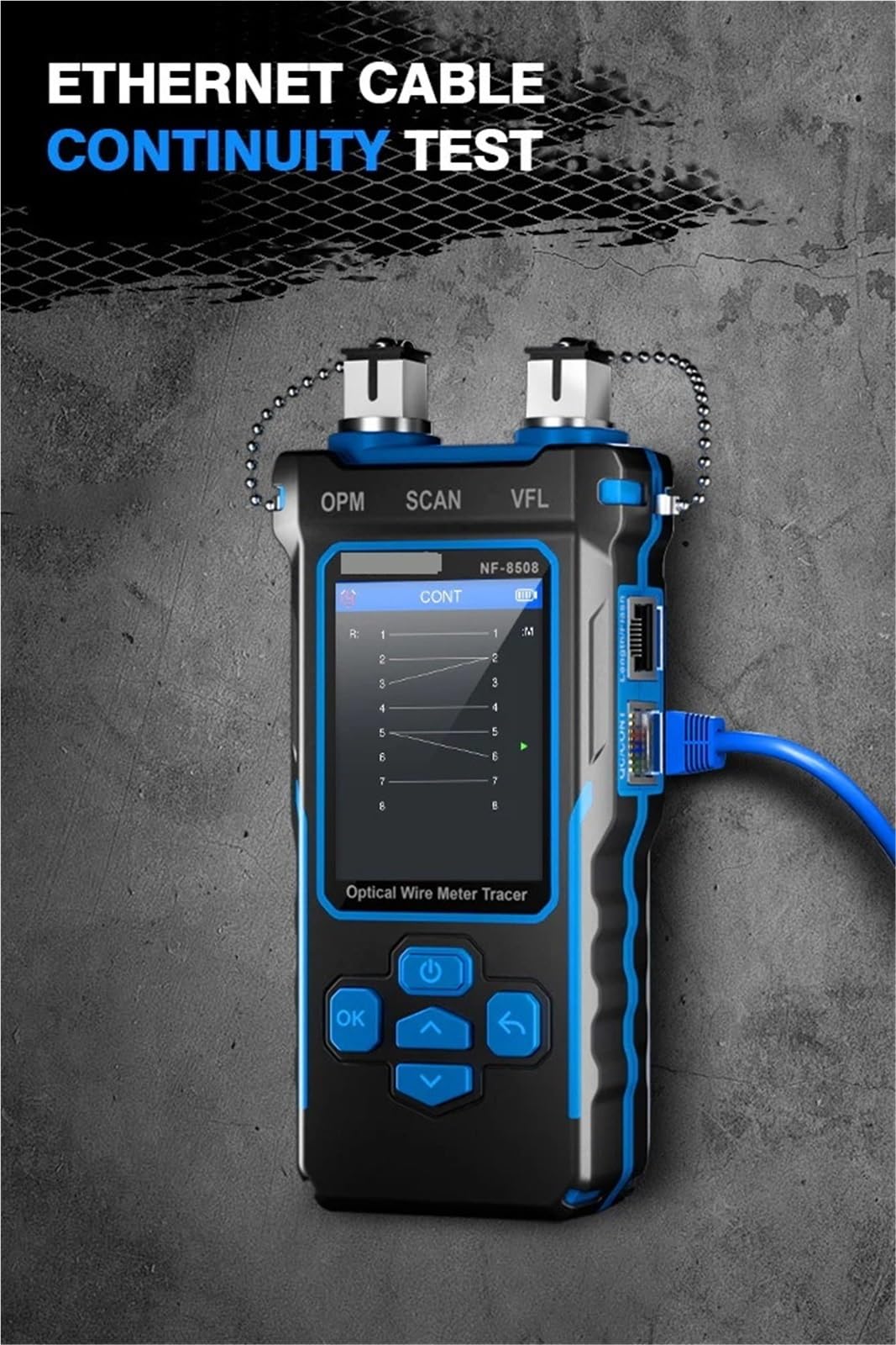 Tester per cavi di rete, NF-8508 Tester for cavi di rete Misuratore ottici Tracer LCD digitale ricaricabile Rilevatore linee