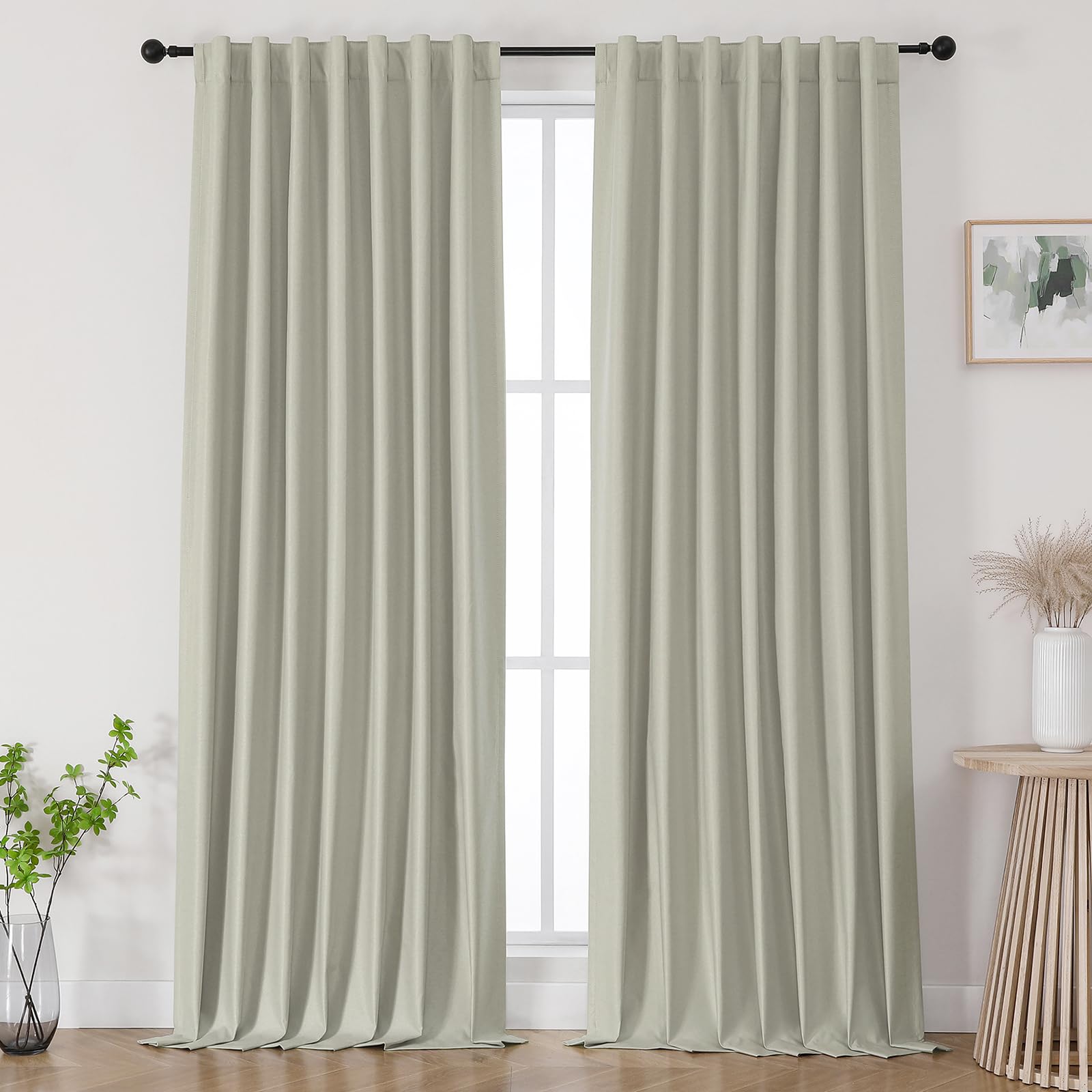 Joydeco Blackout Curtain 96 Inches Long - Rod Pocket & Back Tab Natural Black Out Curtains for Bedroom 2 Panels Set, Thermal Insulated Room Darkening