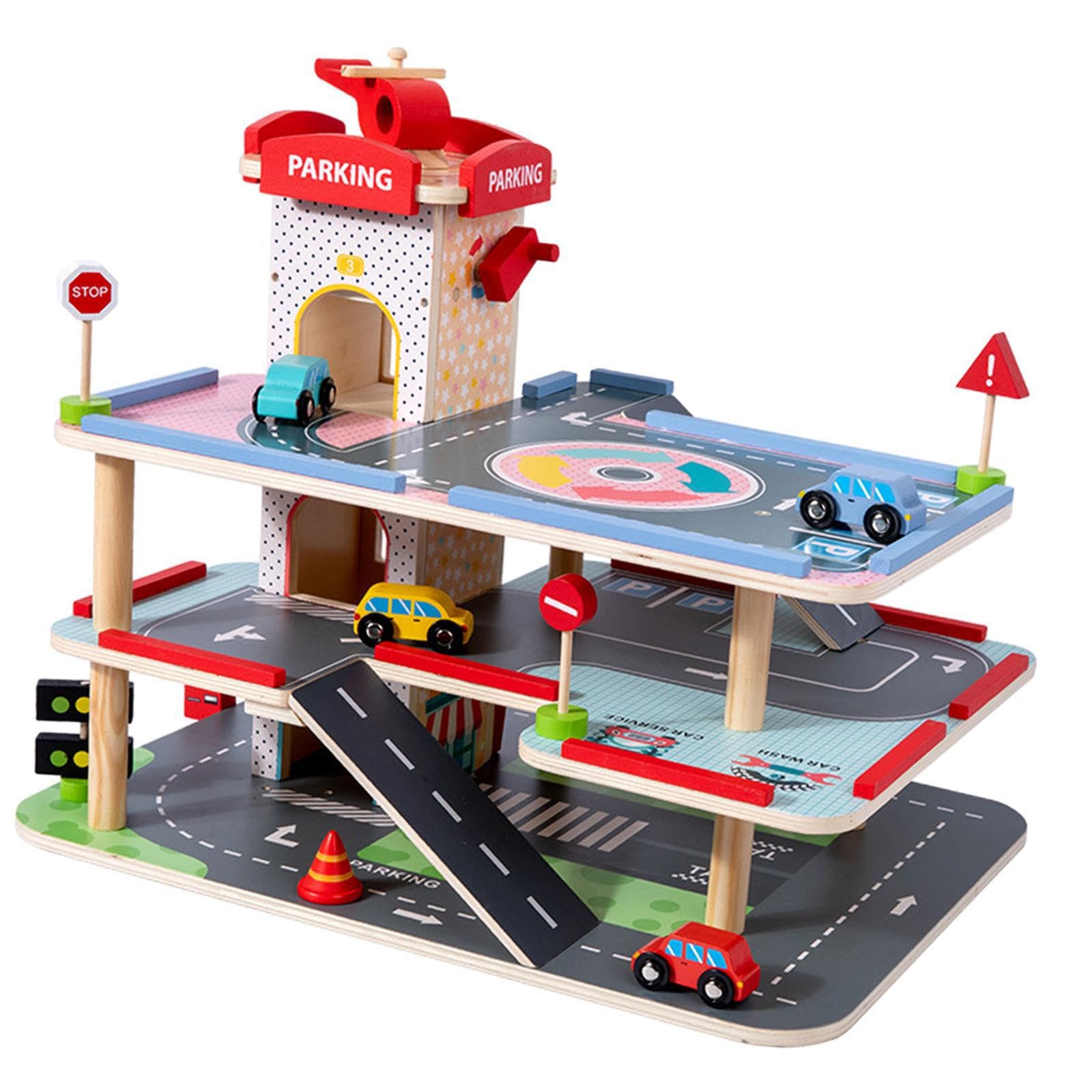QUXVUIS Parcheggio per bambini, gioco educativo, pista da corsa per bambini, mini auto giocattolo, parcheggio per, veicoli giocattolo per, garage per auto