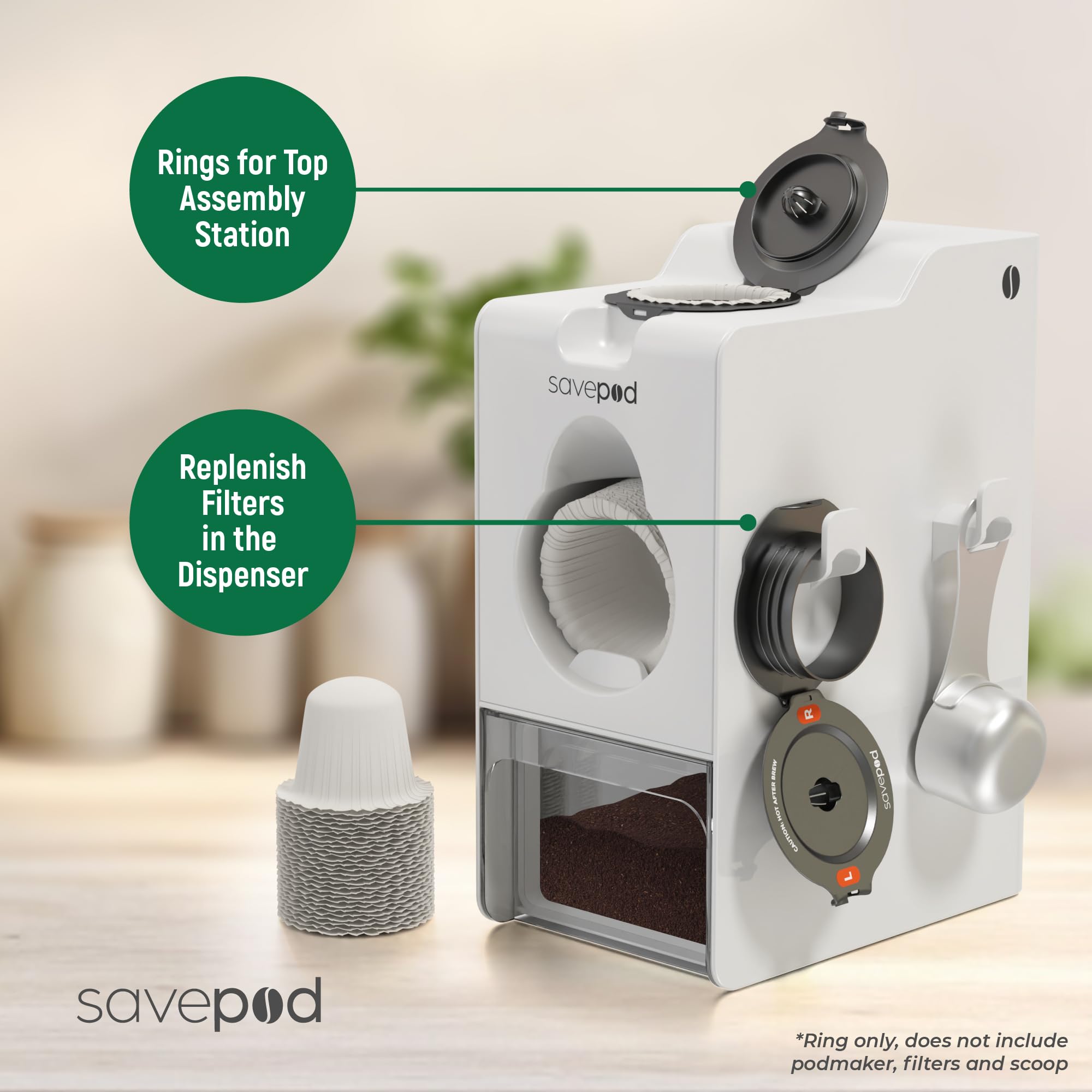 Savepod Anillos reutilizables para cápsulas de café K Cup | Anillo reutilizable sin fondo | Compatible con Keurig1.0 y 2.0 | Sin BPA | Un agujero