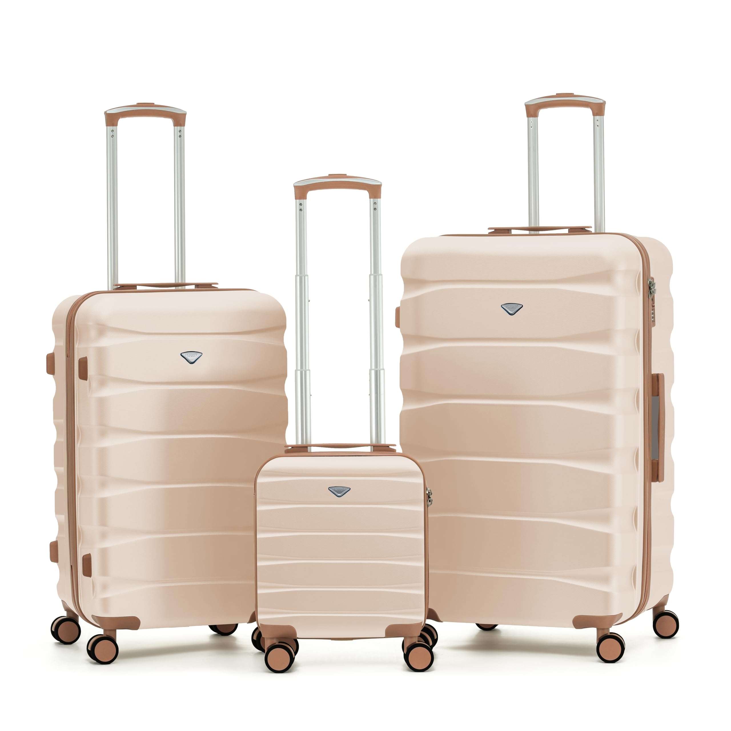 Flight Knight Set of 3 ABS Hard Shell Trunk Luggage for Vacation & Holidays | Carry-On 40cm, Medium & Large Check-in Travel Suitcase |Durable and Lightweight Trolley, 8-Wheel Spinner | TSA Lock
