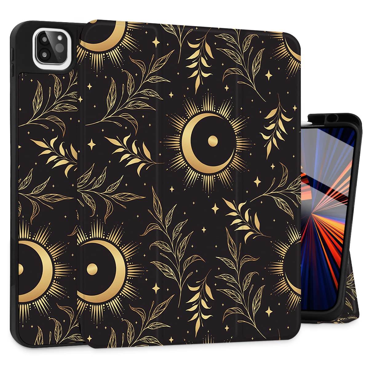 Tuiklol iPad Pro 12.9 Case 2022 2021 6th 5th Gen - Built in Pencil Holder - Trifold Stand - Auto Wake/Sleep, TPU Protective Stand Back Case for 2020 2018 4th 3rd Gen iPad Pro 12.9 inch, Moon