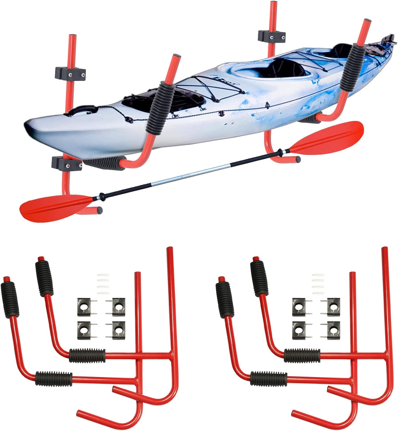 PIRIPARA Kayak Storage Rack Wall Mount Garage Kayak Storage Hanger, Wall Bracket Holder for Kayaks, Canoe, Surfboard, Paddle Board, Max Load 100LBs